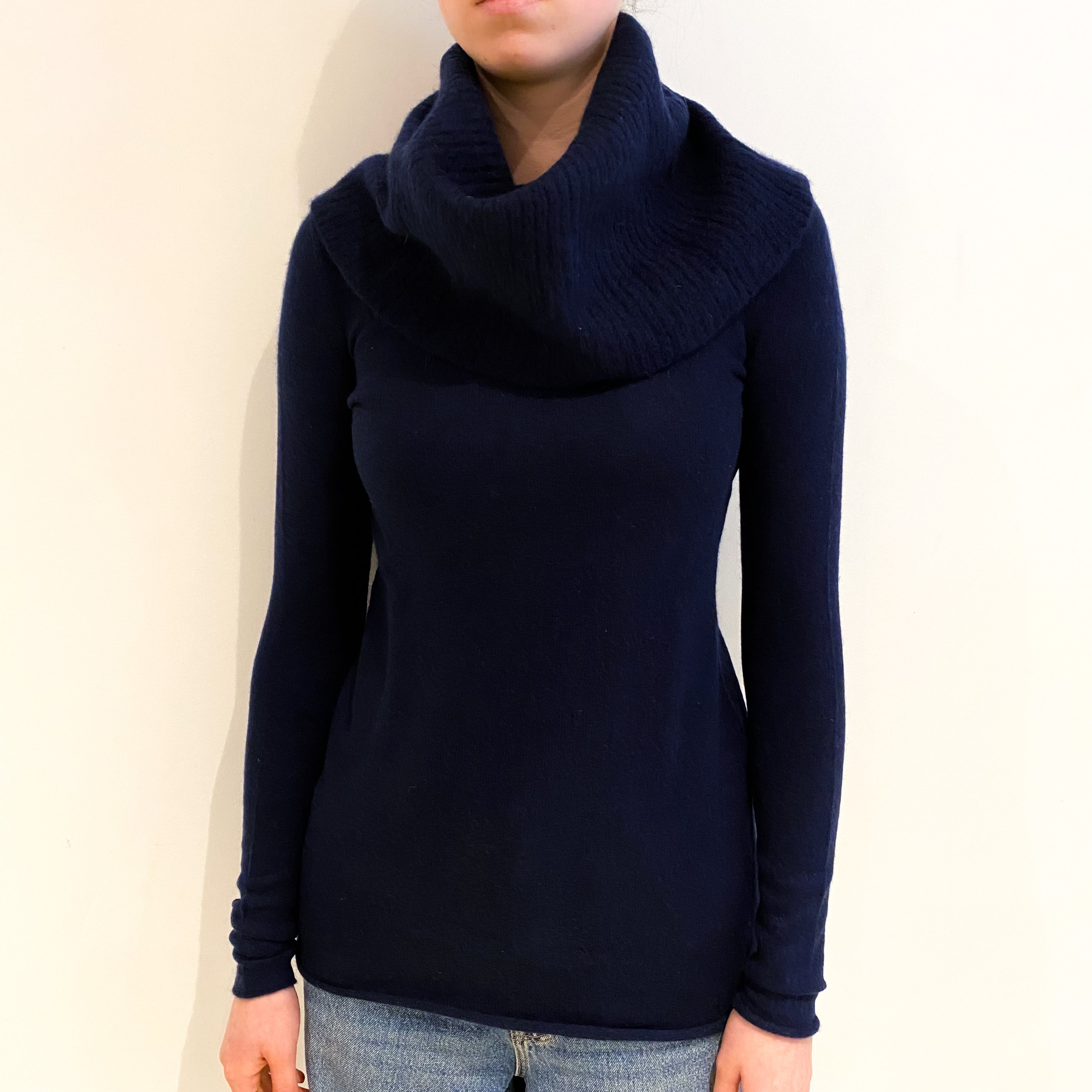 Midnight Blue Cashmere Cowl Neck Jumper Extra Small