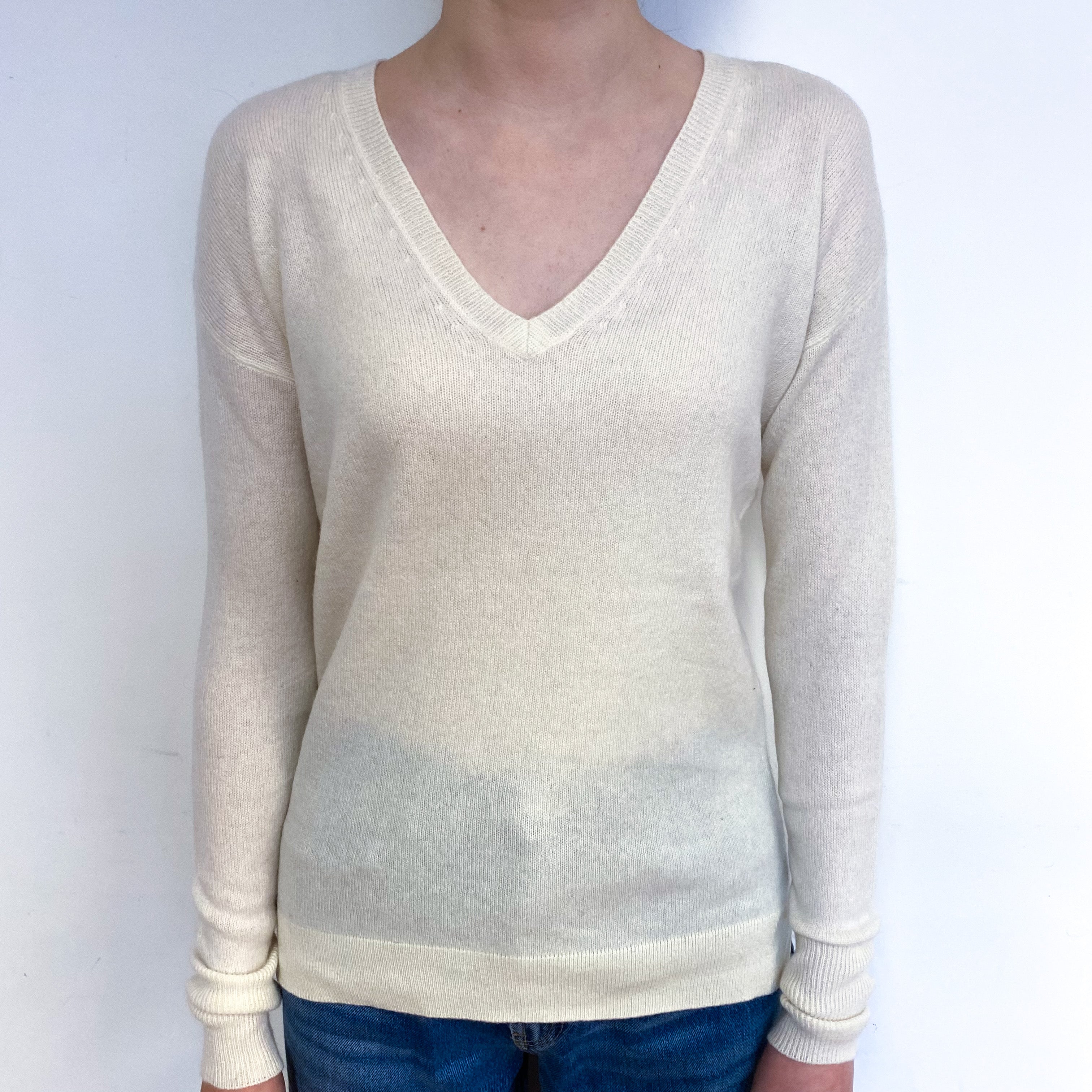 Cream Lightweight Cashmere V-Neck Jumper Extra Small