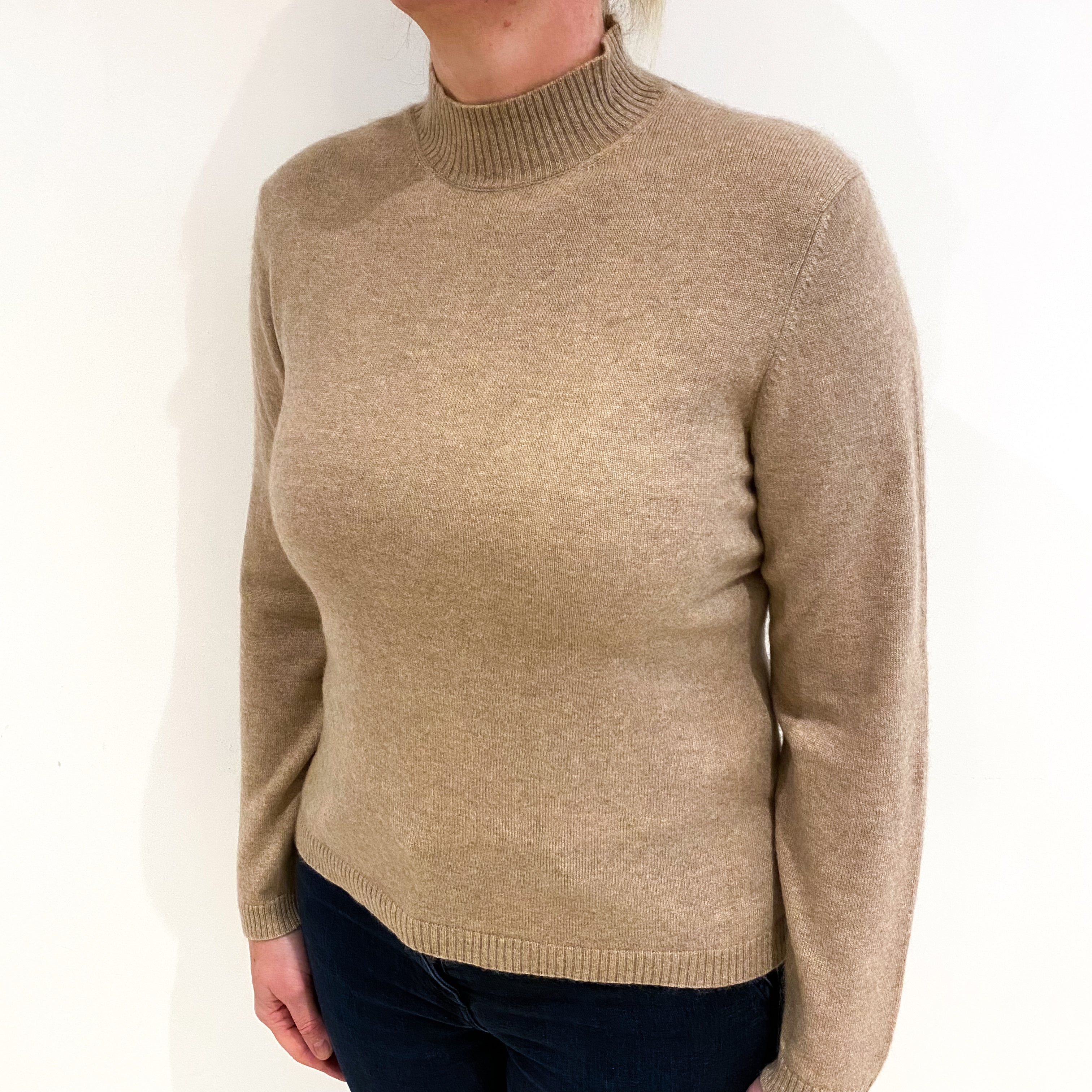 Biscuit Brown Cashmere Turtle Neck Jumper Large
