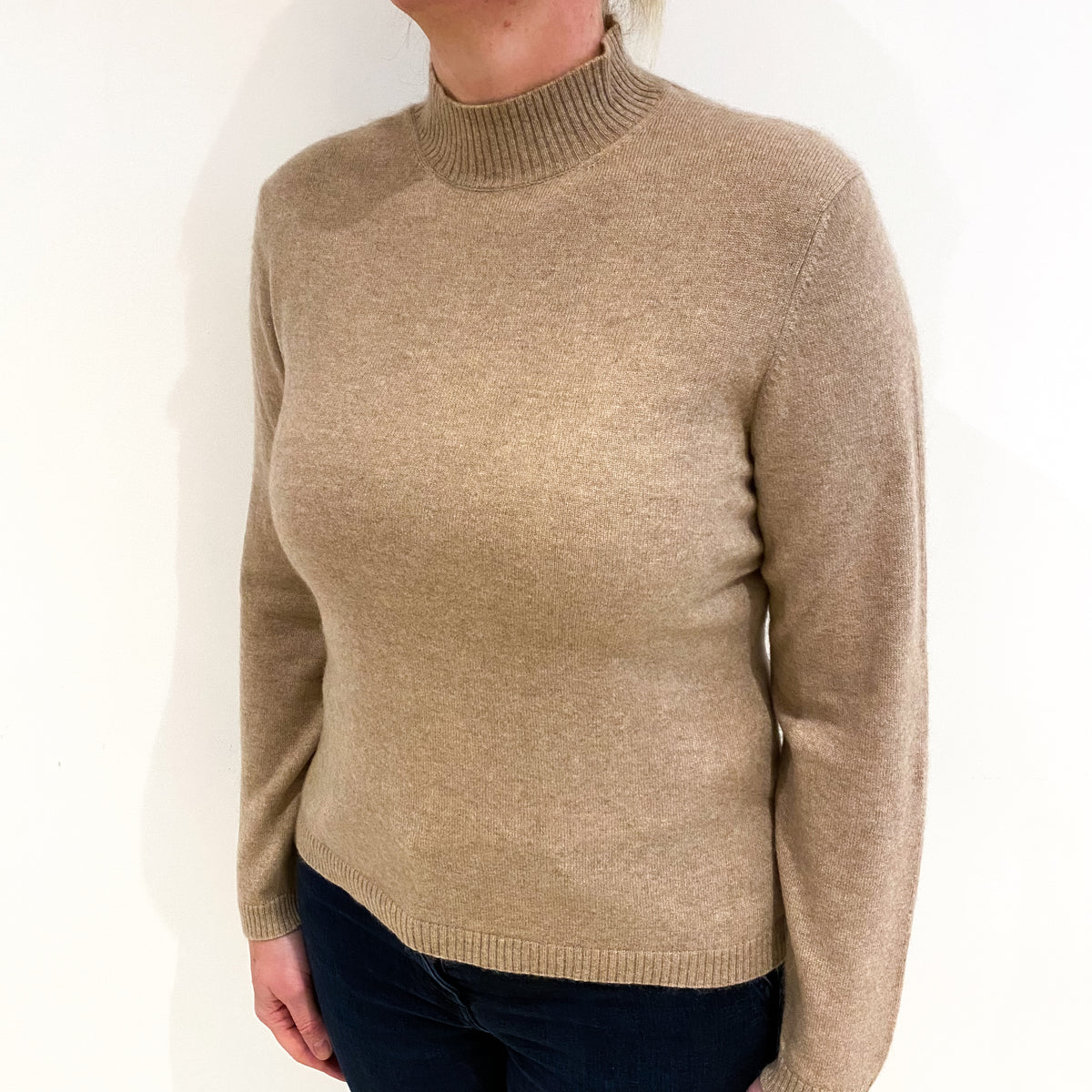 Biscuit Brown Cashmere Turtle Neck Jumper Large