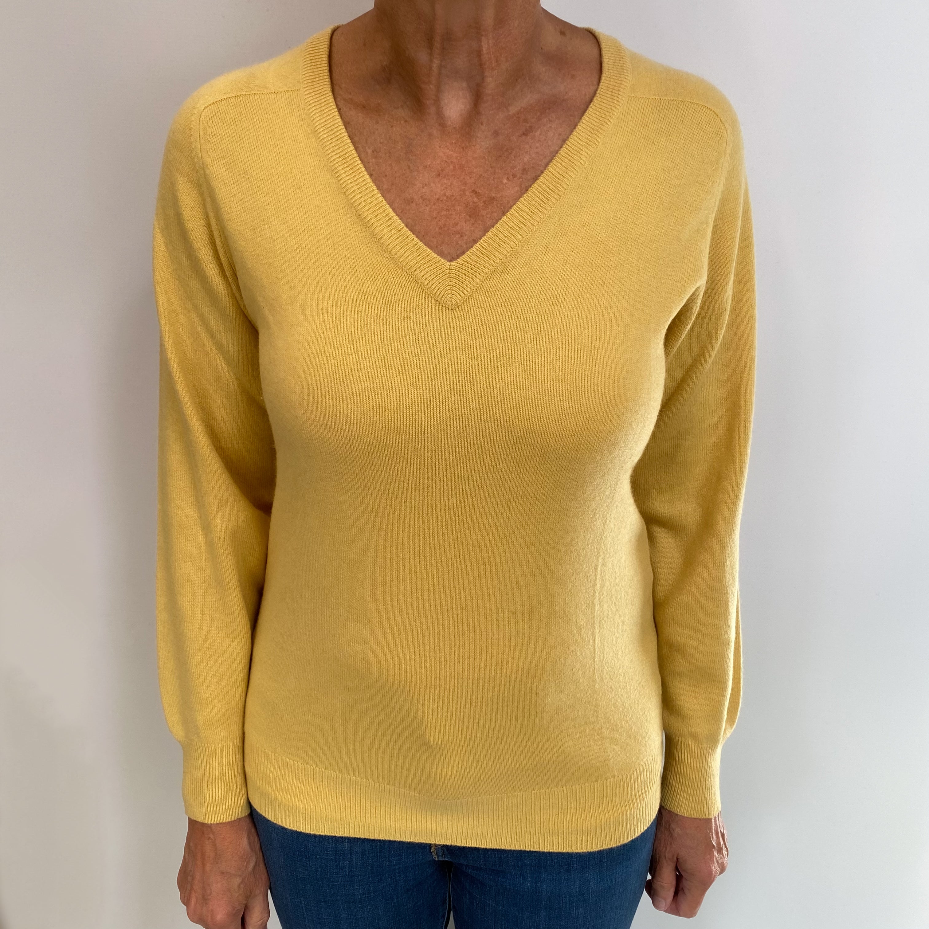 Pollen Yellow Cashmere V Neck Jumper Medium