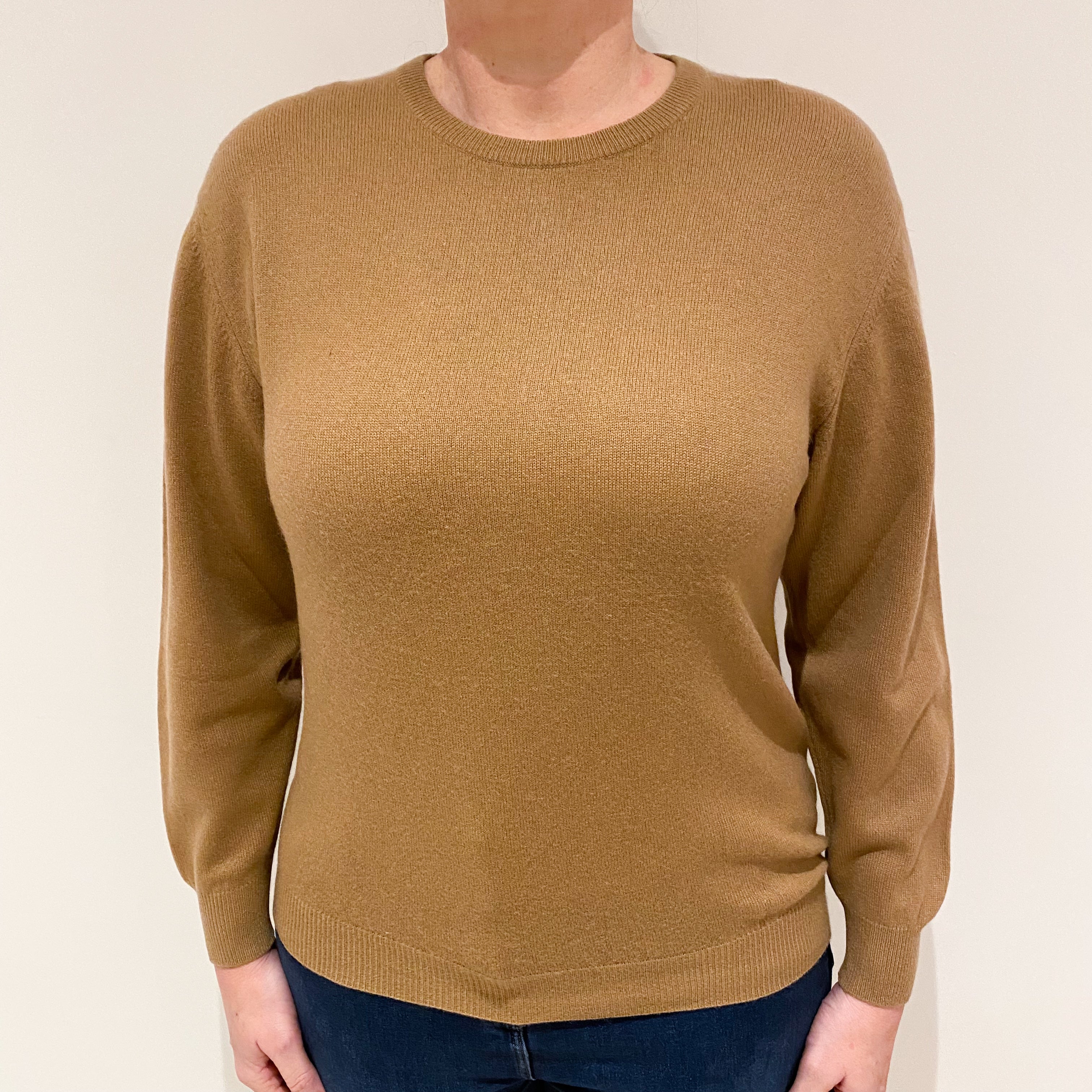 Camel Brown Cashmere Crew Neck Jumper Large