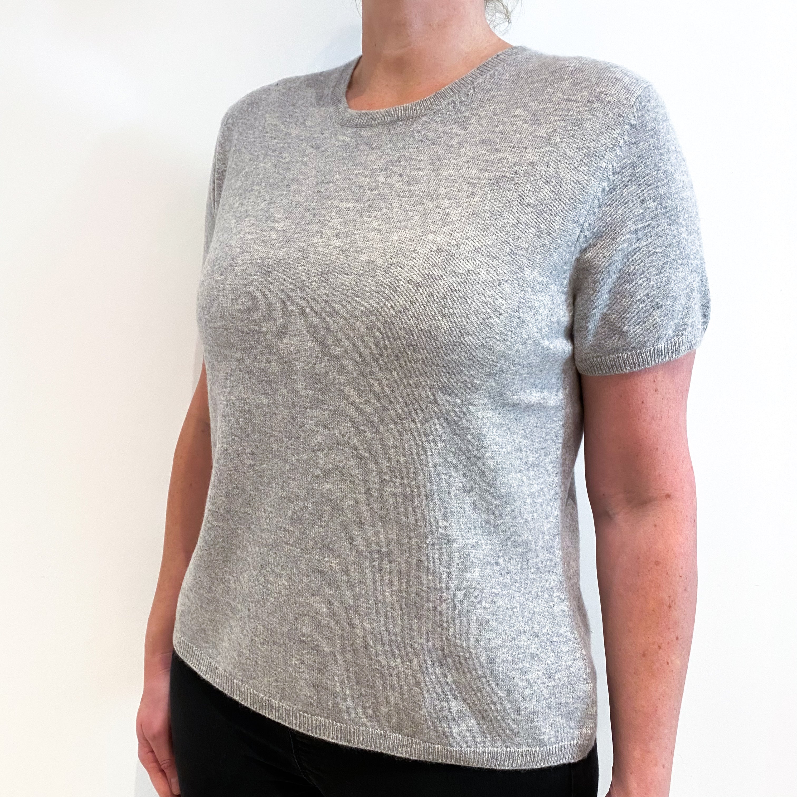 Smoke Grey Cashmere Short Sleeve Jumper Large