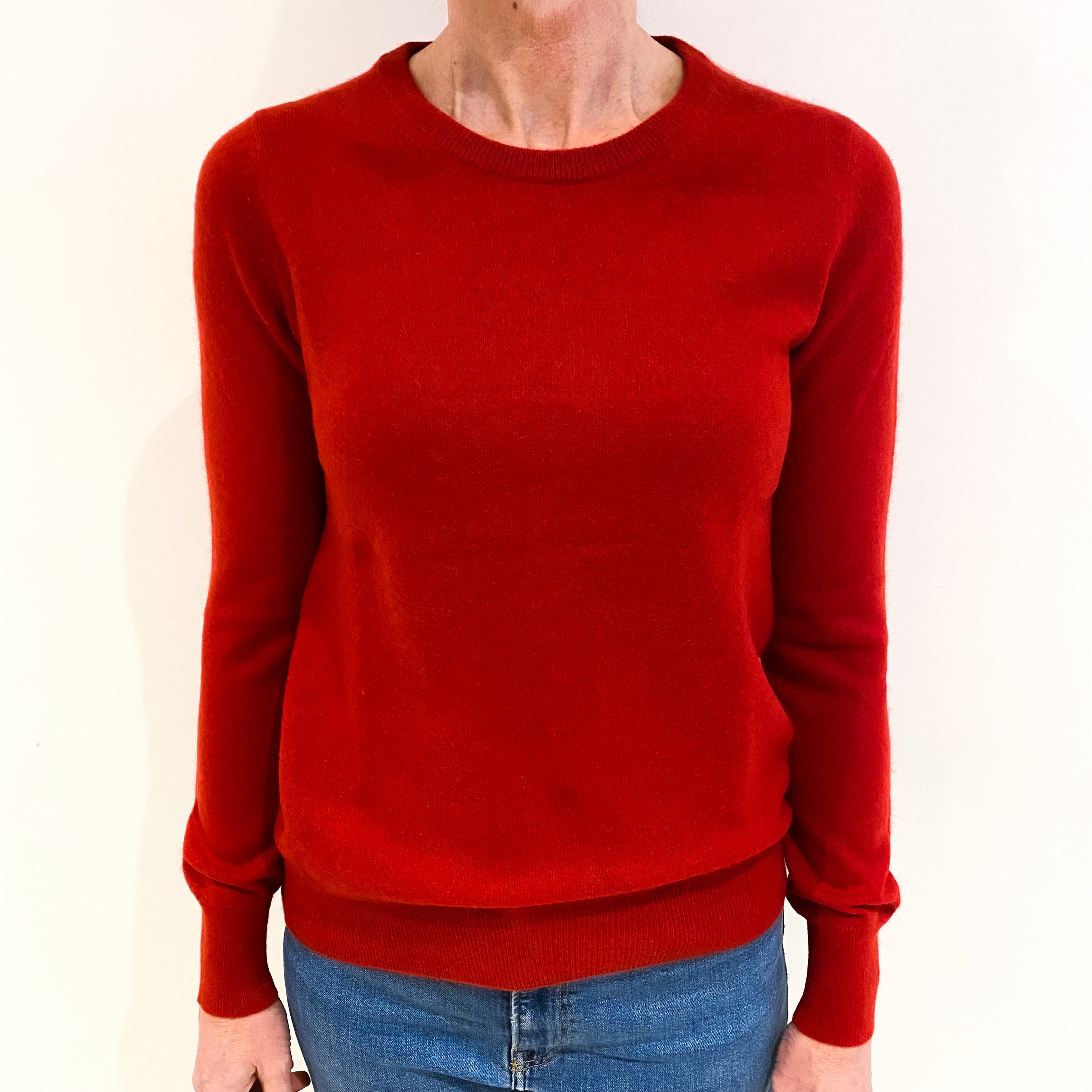 Tomato Red Cashmere Crew Neck Jumper Small