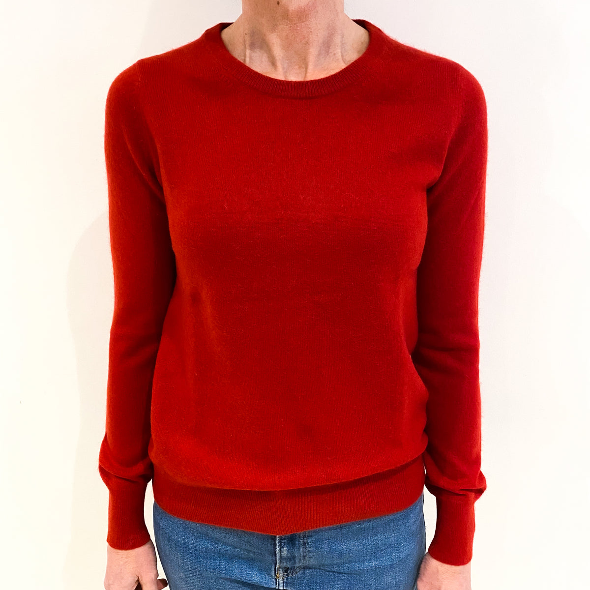 Tomato Red Cashmere Crew Neck Jumper Small
