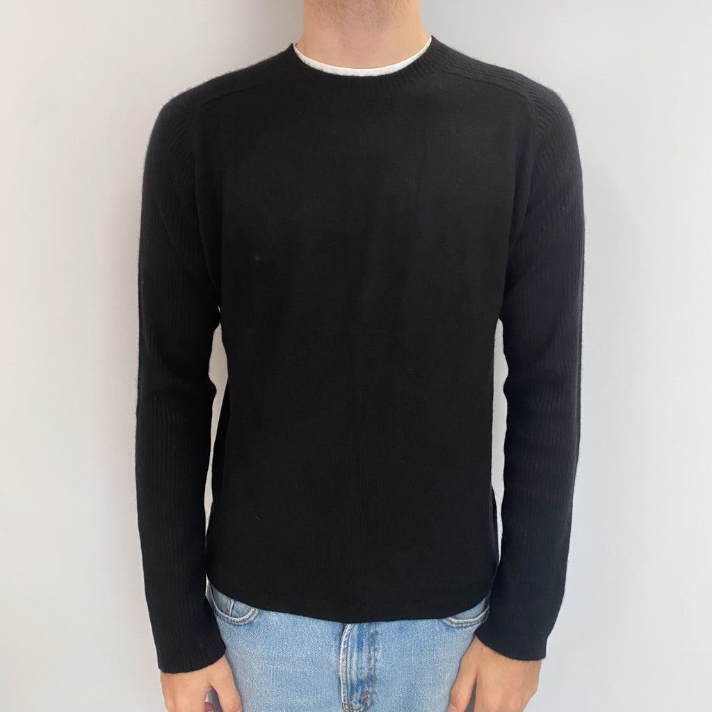 Men's Black Cashmere Crew Neck Jumper Medium
