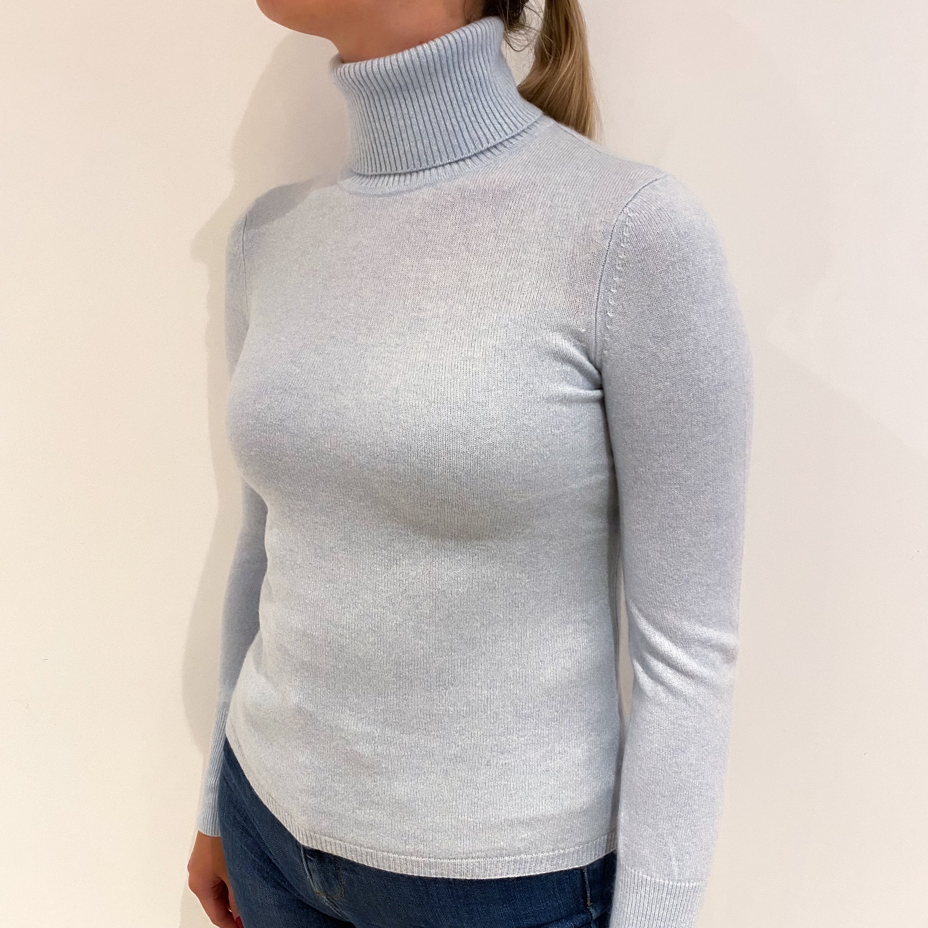 Ice Blue Cashmere Polo Neck Jumper Small