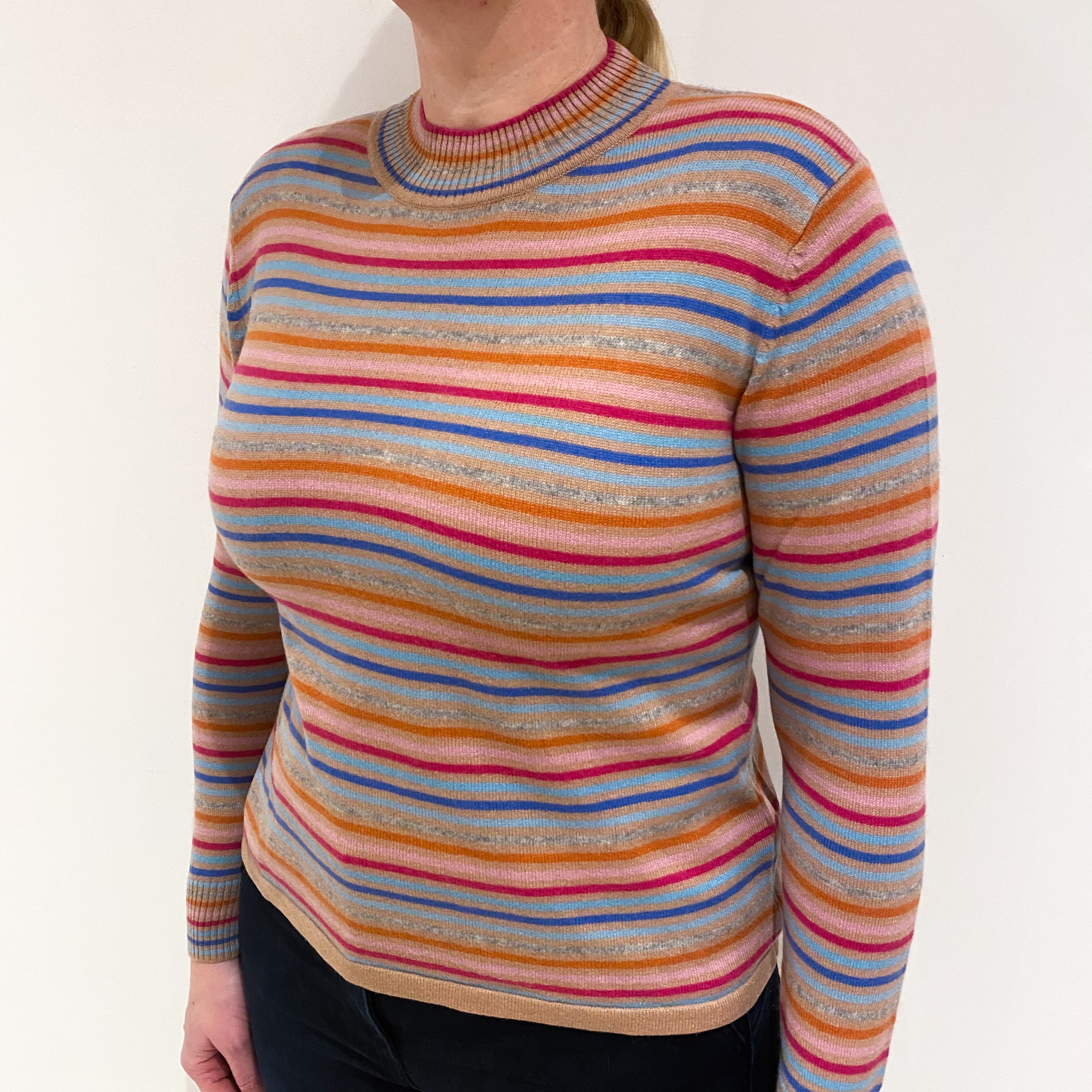 Multicolour Stripe Cashmere Turtle Neck Jumper Large
