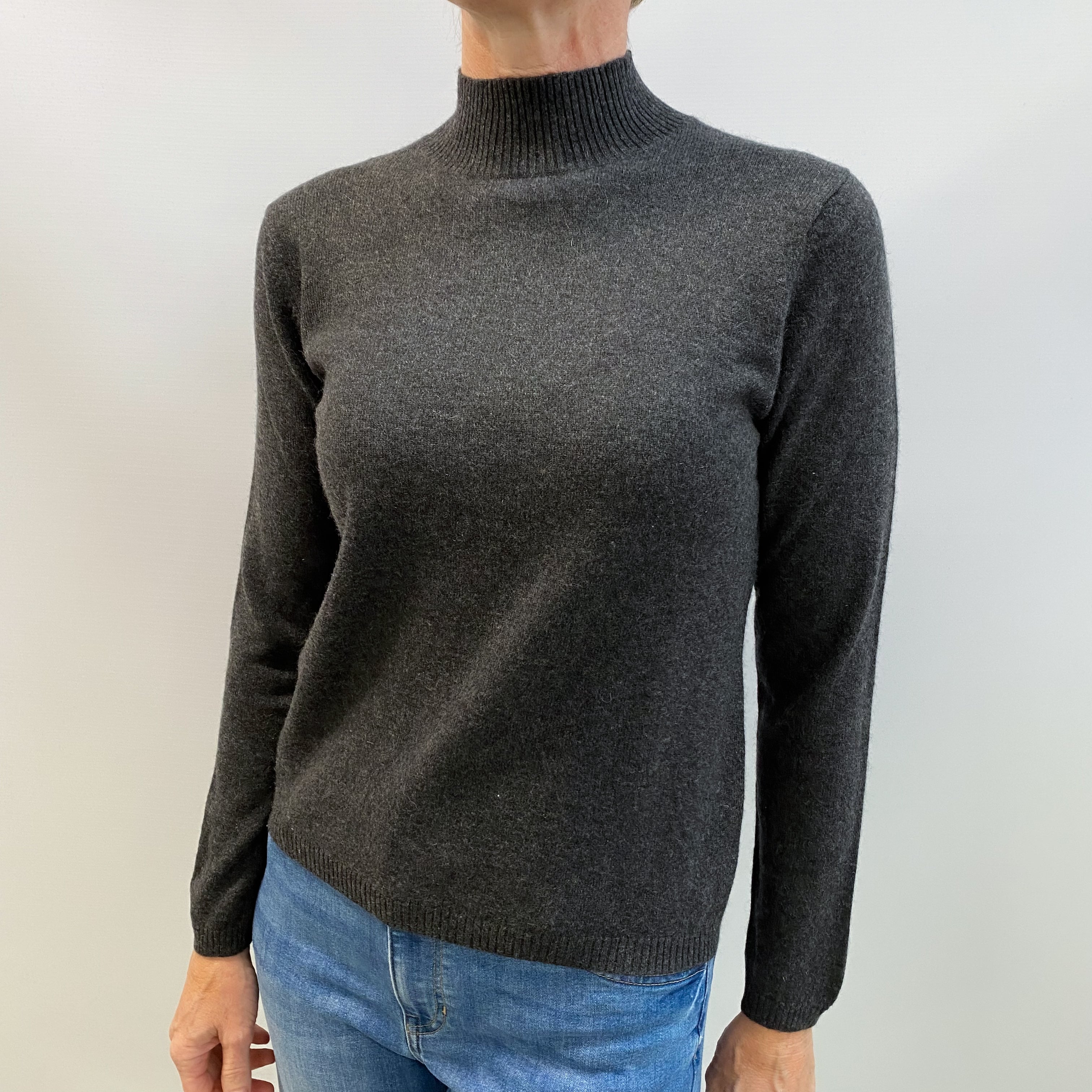 Charcoal Grey Cashmere Turtle Neck Jumper Small