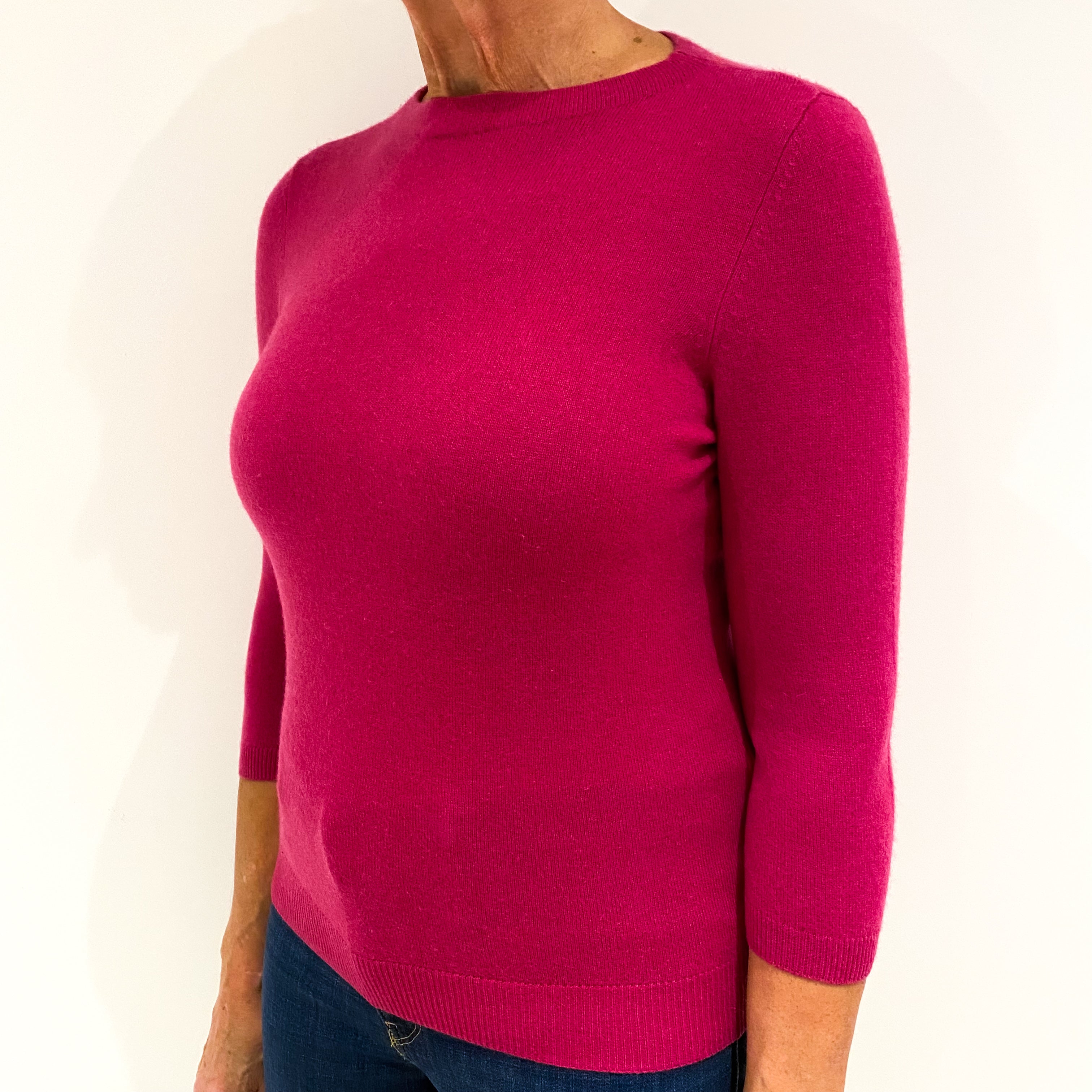 Fuchsia Pink Cashmere Crew Neck Jumper Medium