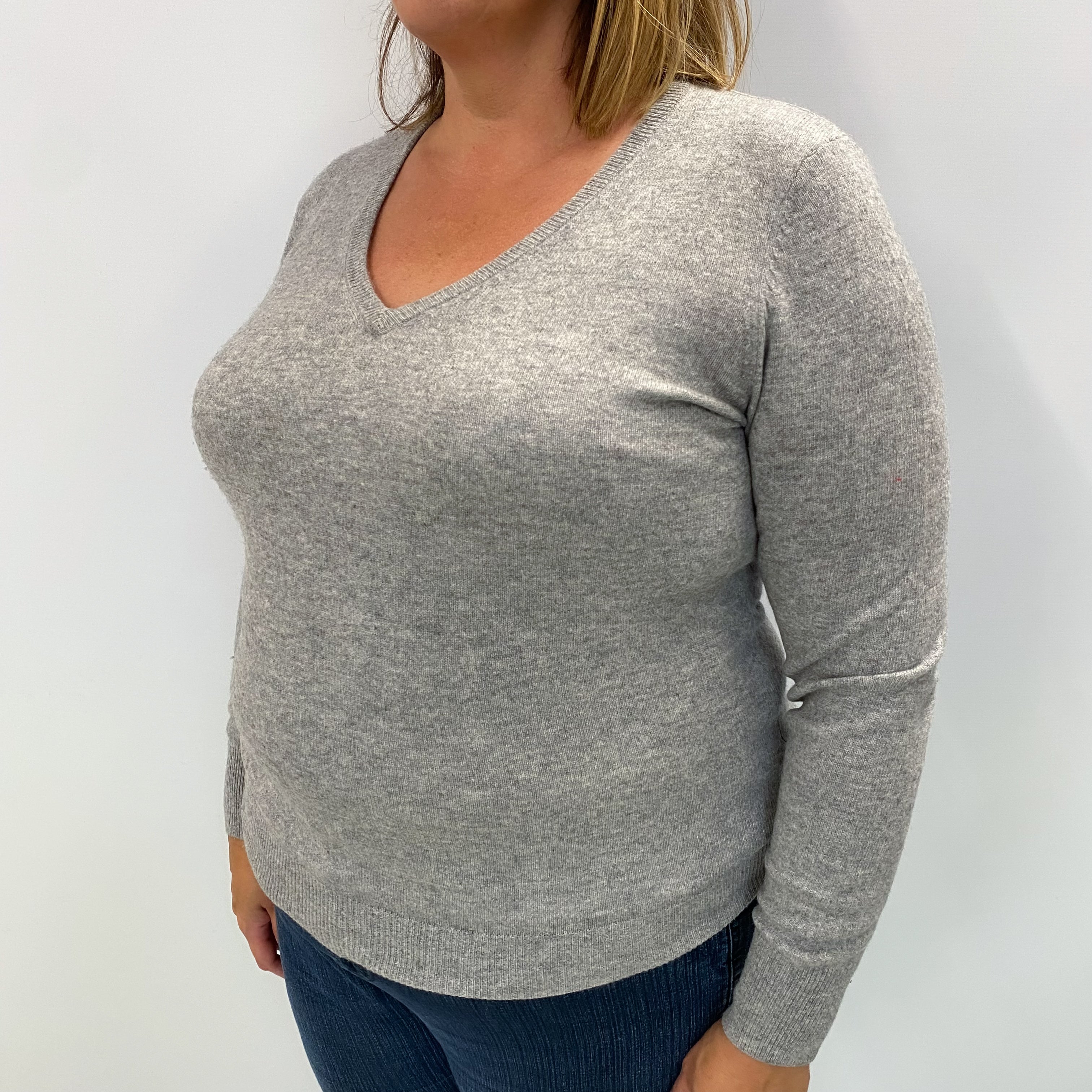 Smoke Grey Cashmere V Neck Jumper Extra Large