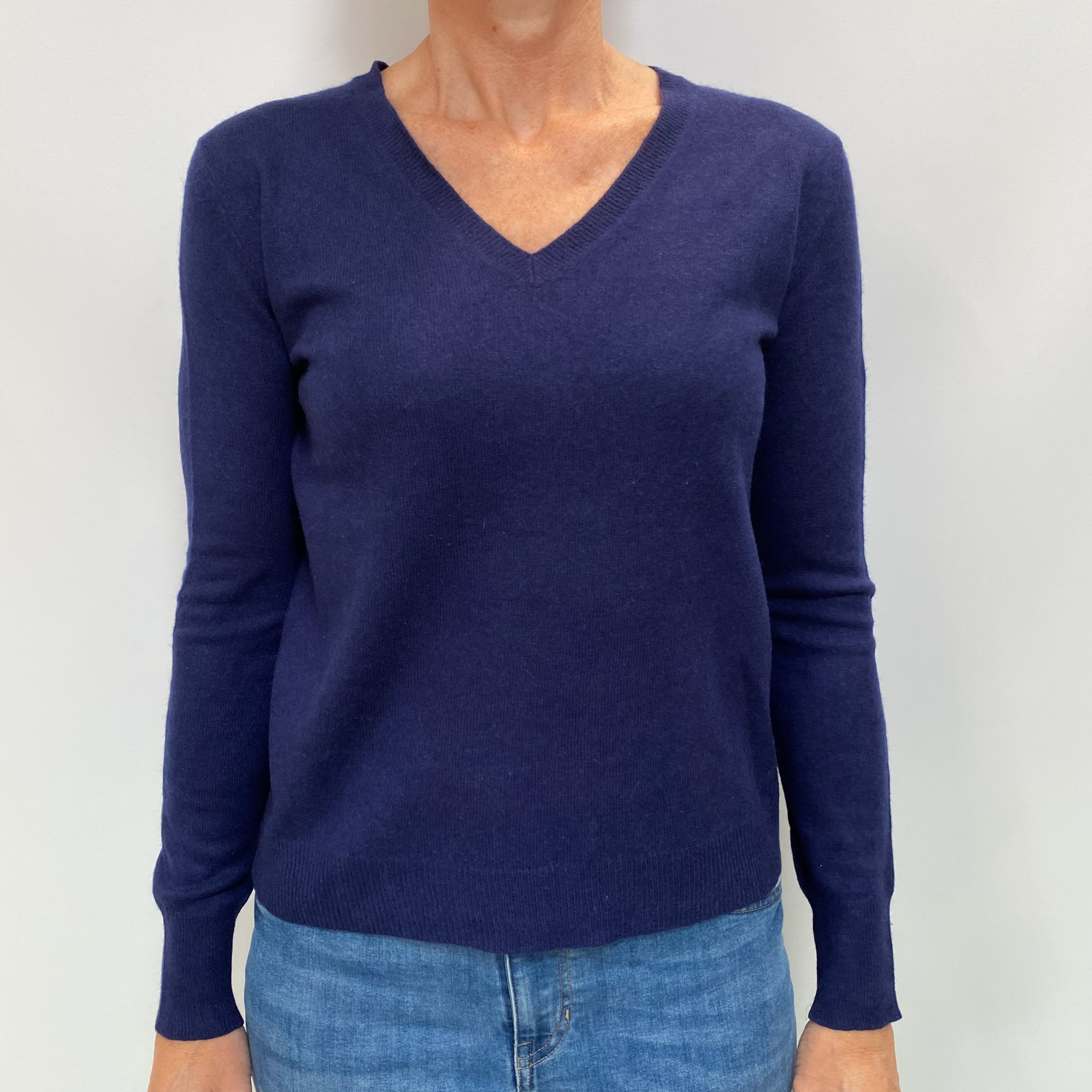 French Navy Cashmere V Neck Jumper Small