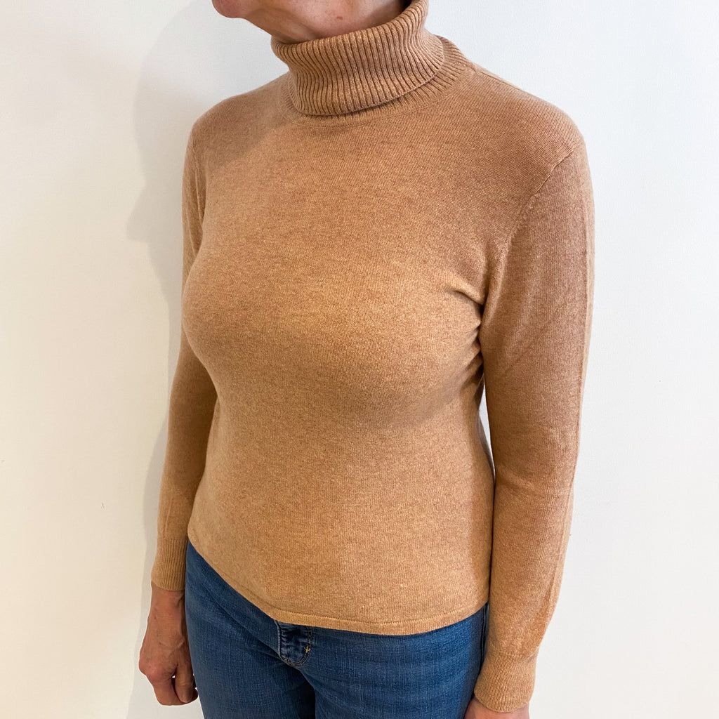 Caramel Brown Cashmere Polo Neck Jumper Medium
