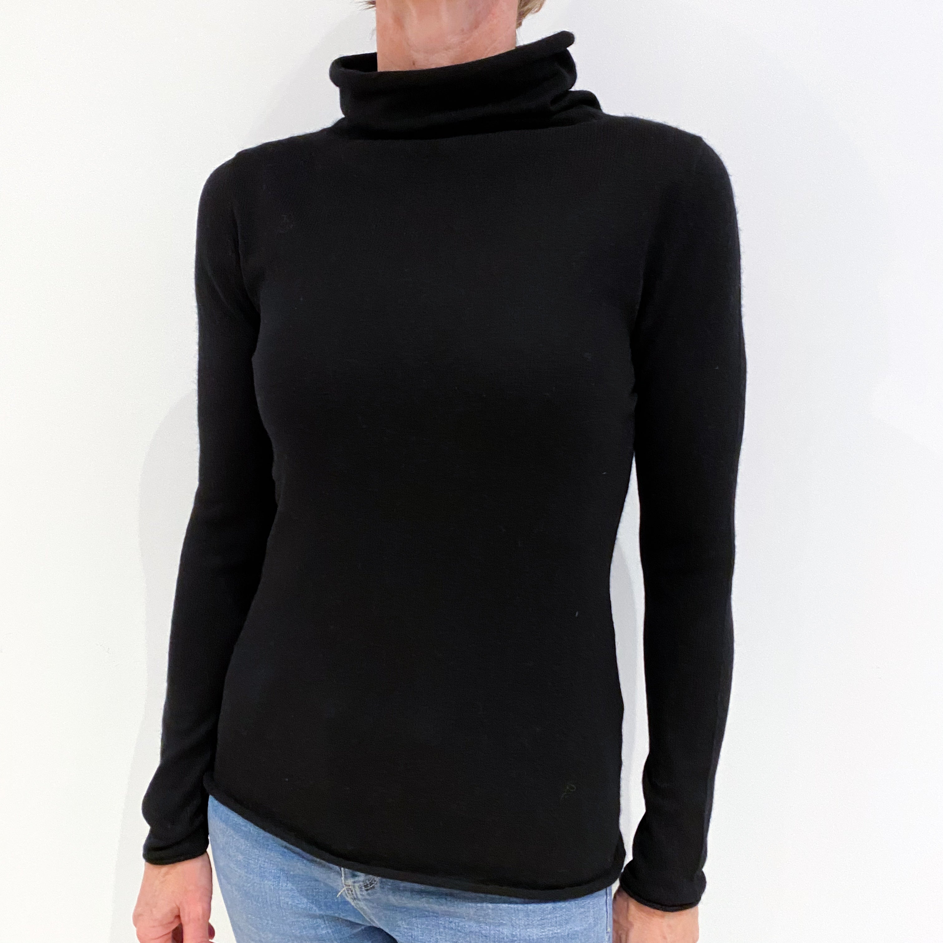 Black Cashmere Funnel Neck Jumper Small