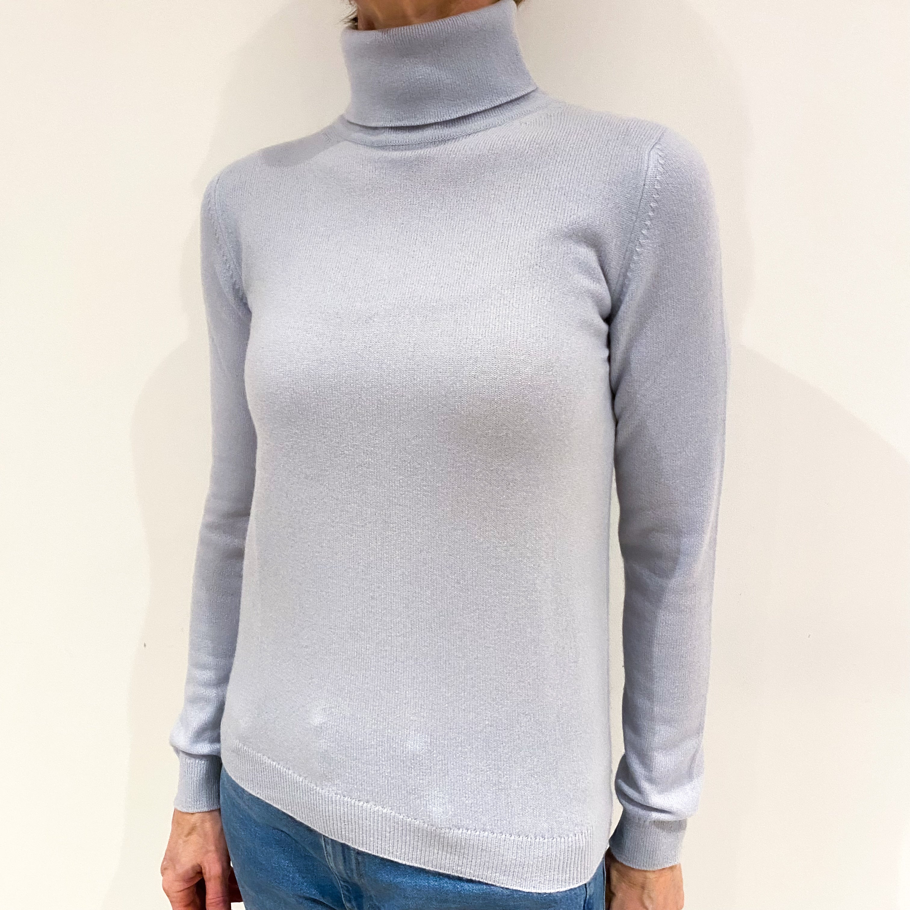 Ice Blue Cashmere Polo Neck Jumper Small