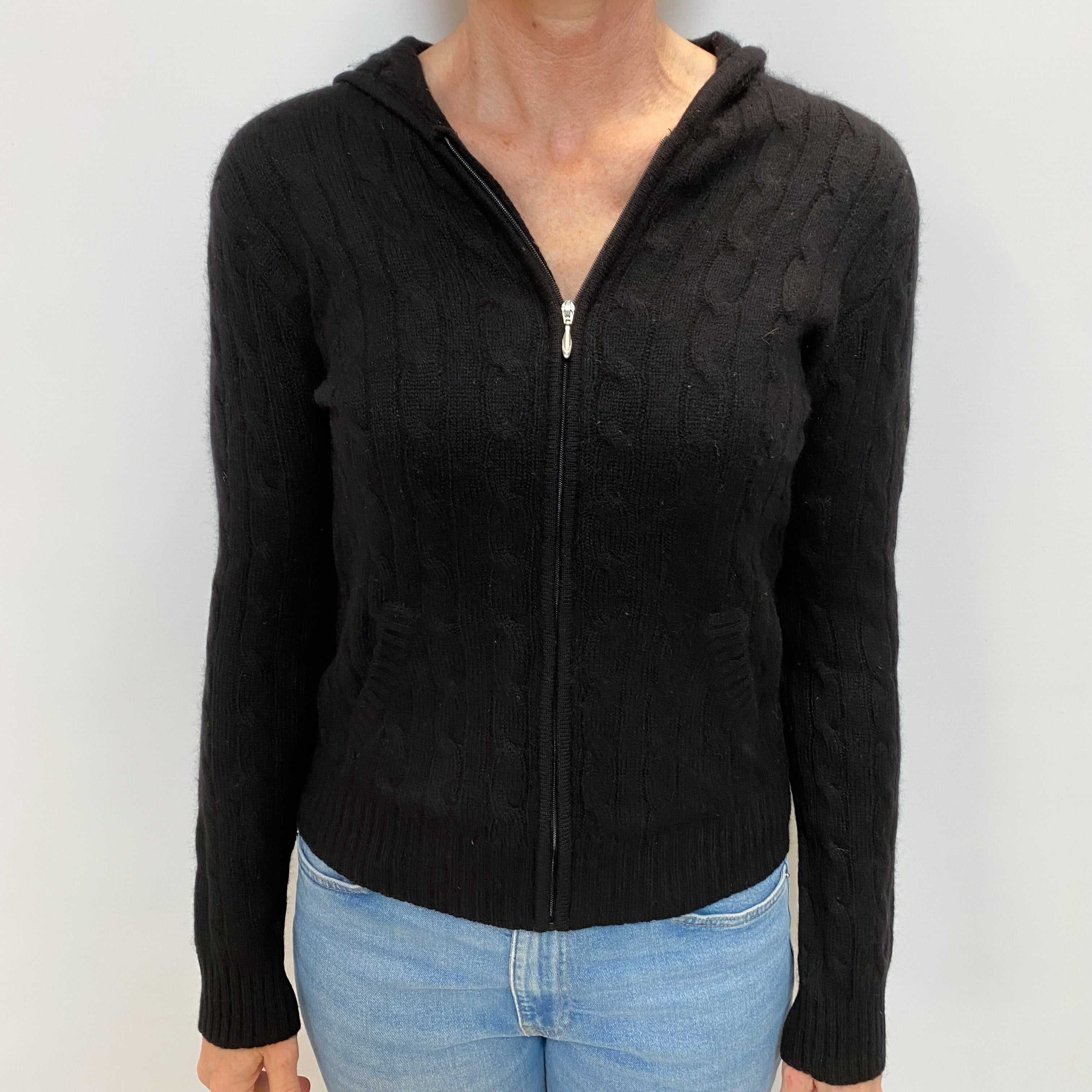 Black Cashmere Zip Up Hoodie Jumper Small