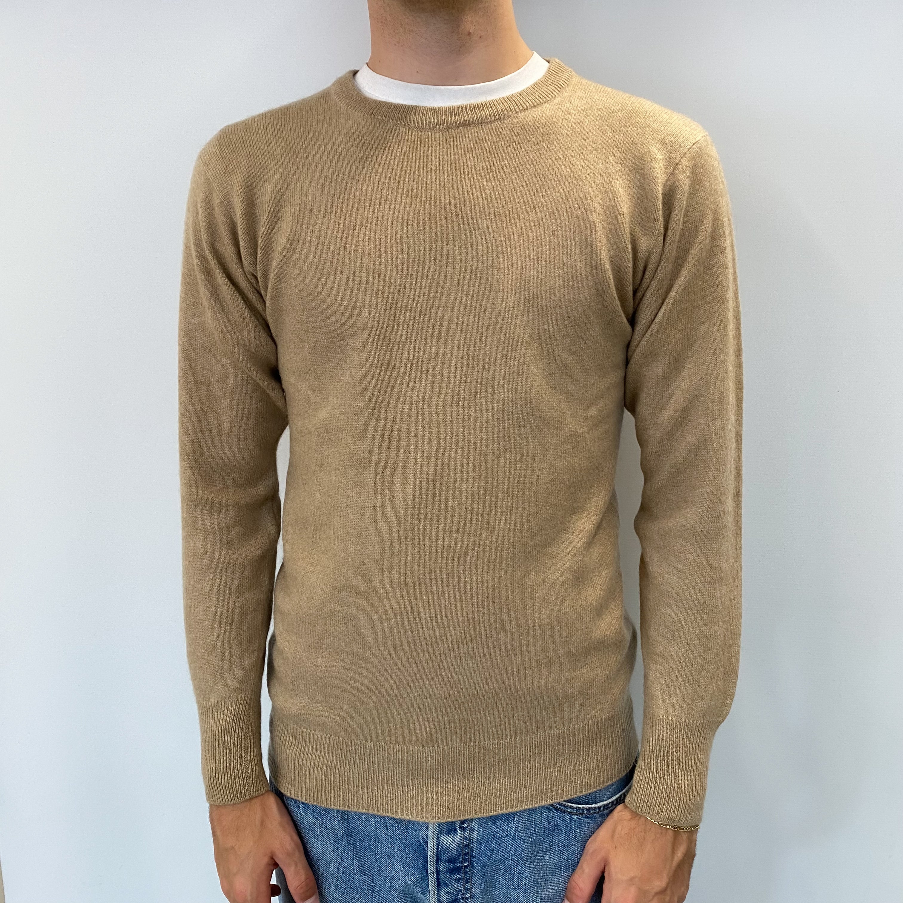 Men's Caramel Cashmere Crew Neck Jumper Medium