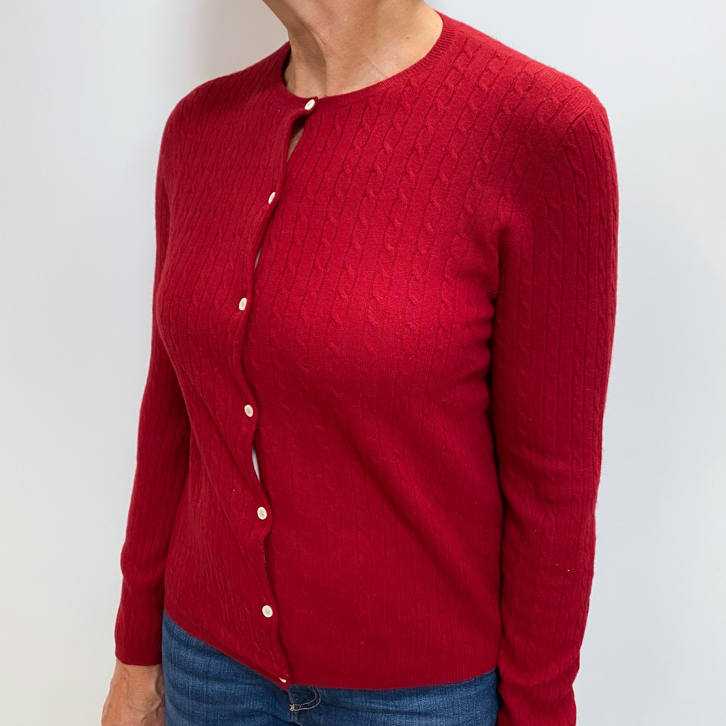 Crimson Red Cashmere Crew Cardigan Medium