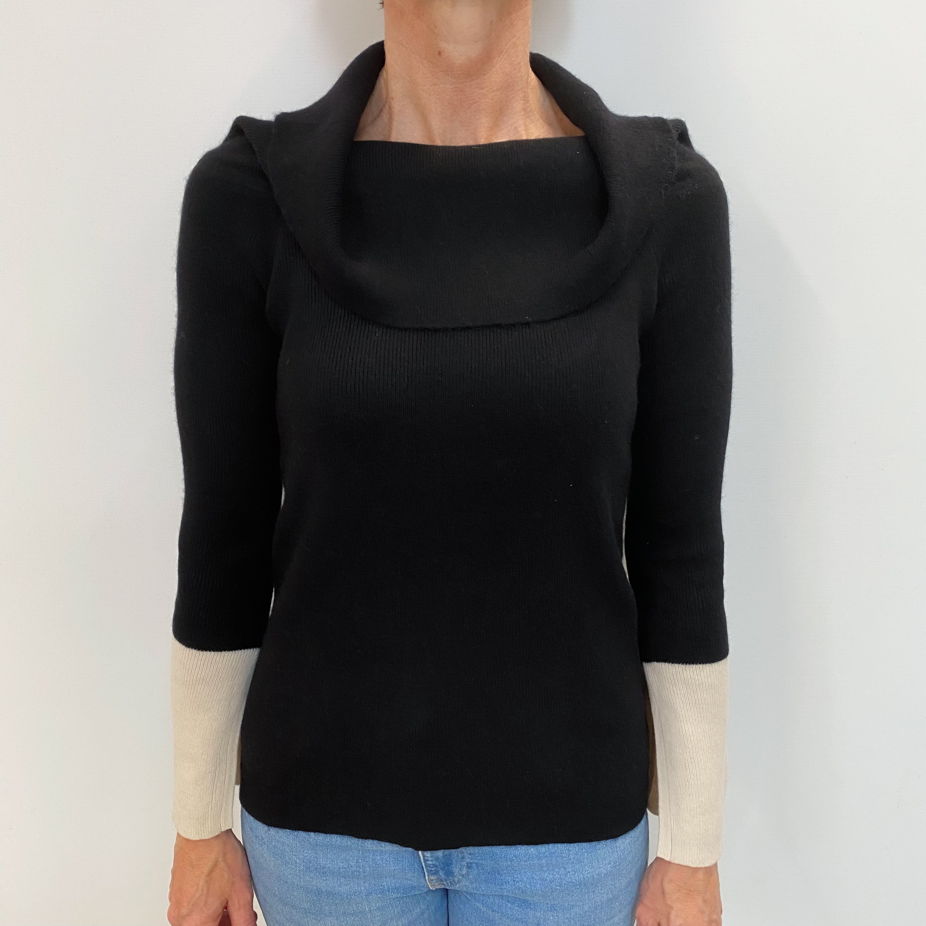 Black Cashmere Wide Funnel Neck Jumper Small