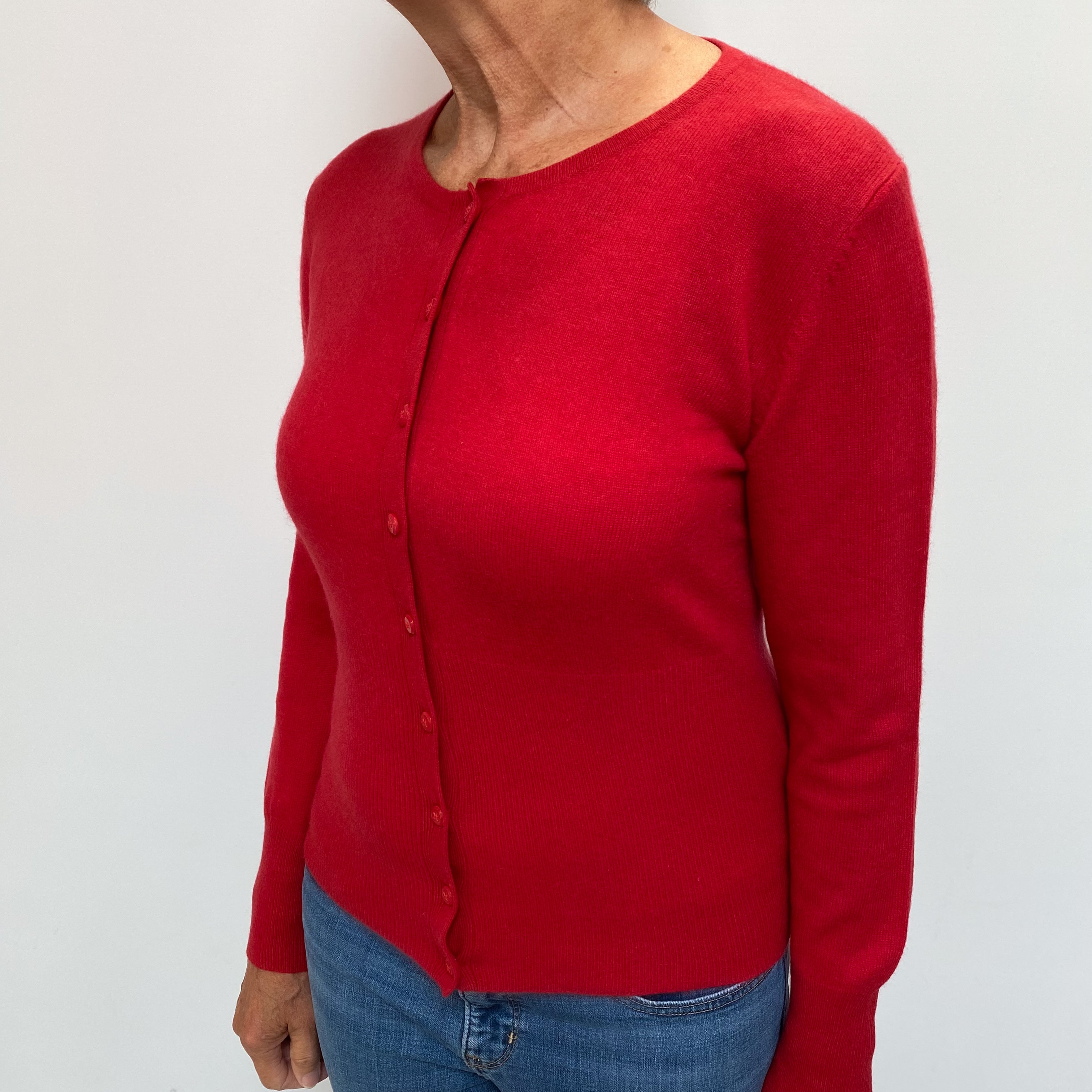 Berry Red Cashmere Crew Neck Cardigan Medium