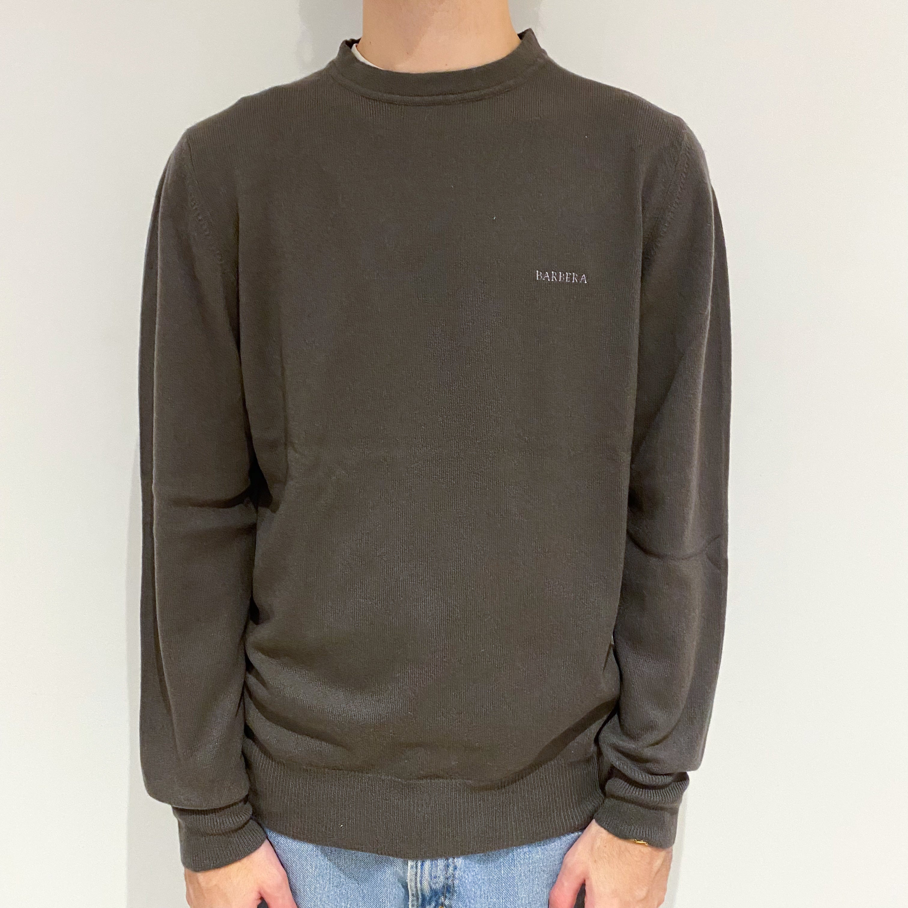 Men's Muted Brown Cashmere Crew Neck Jumper Large
