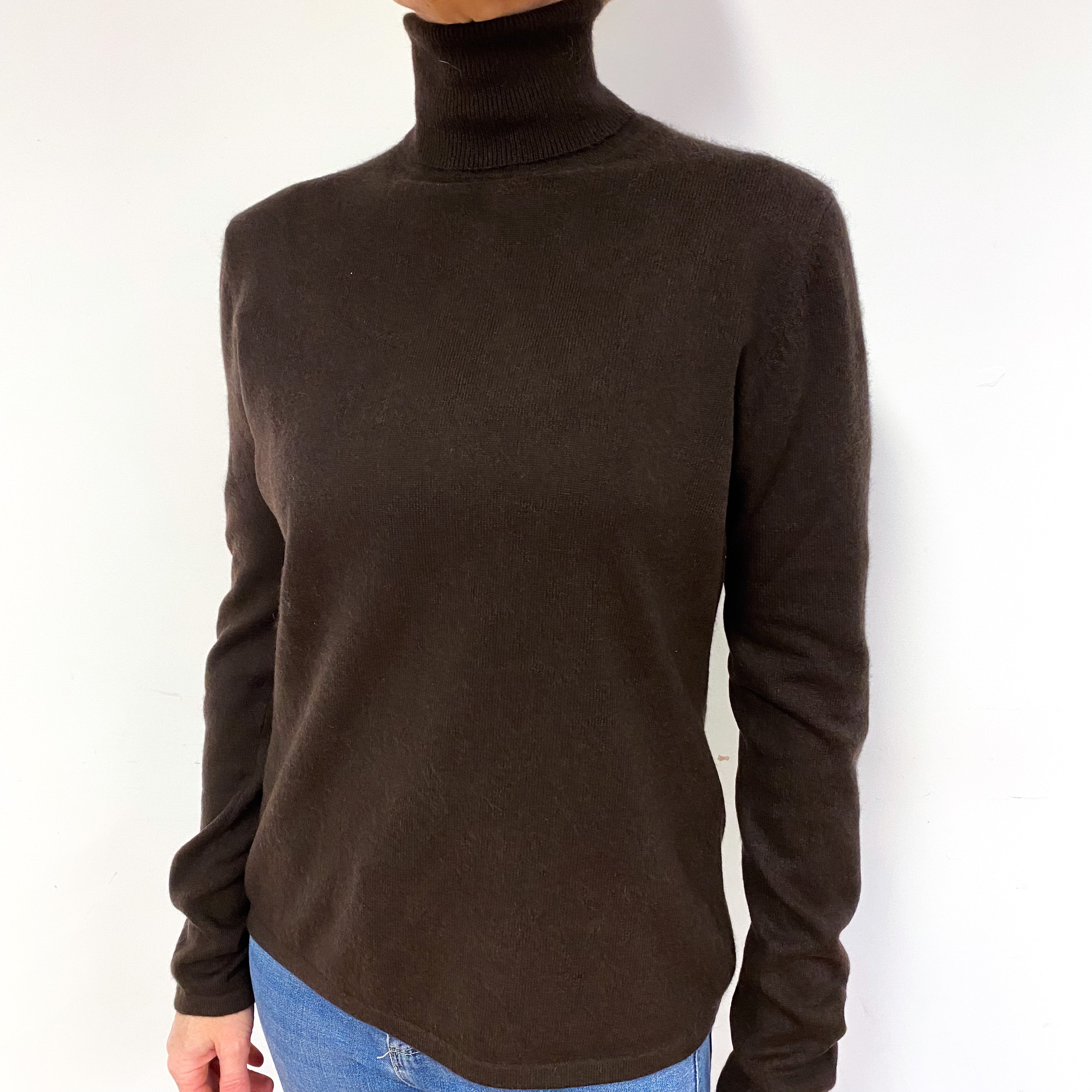 Peppercorn Brown Cashmere Polo Neck Jumper Medium