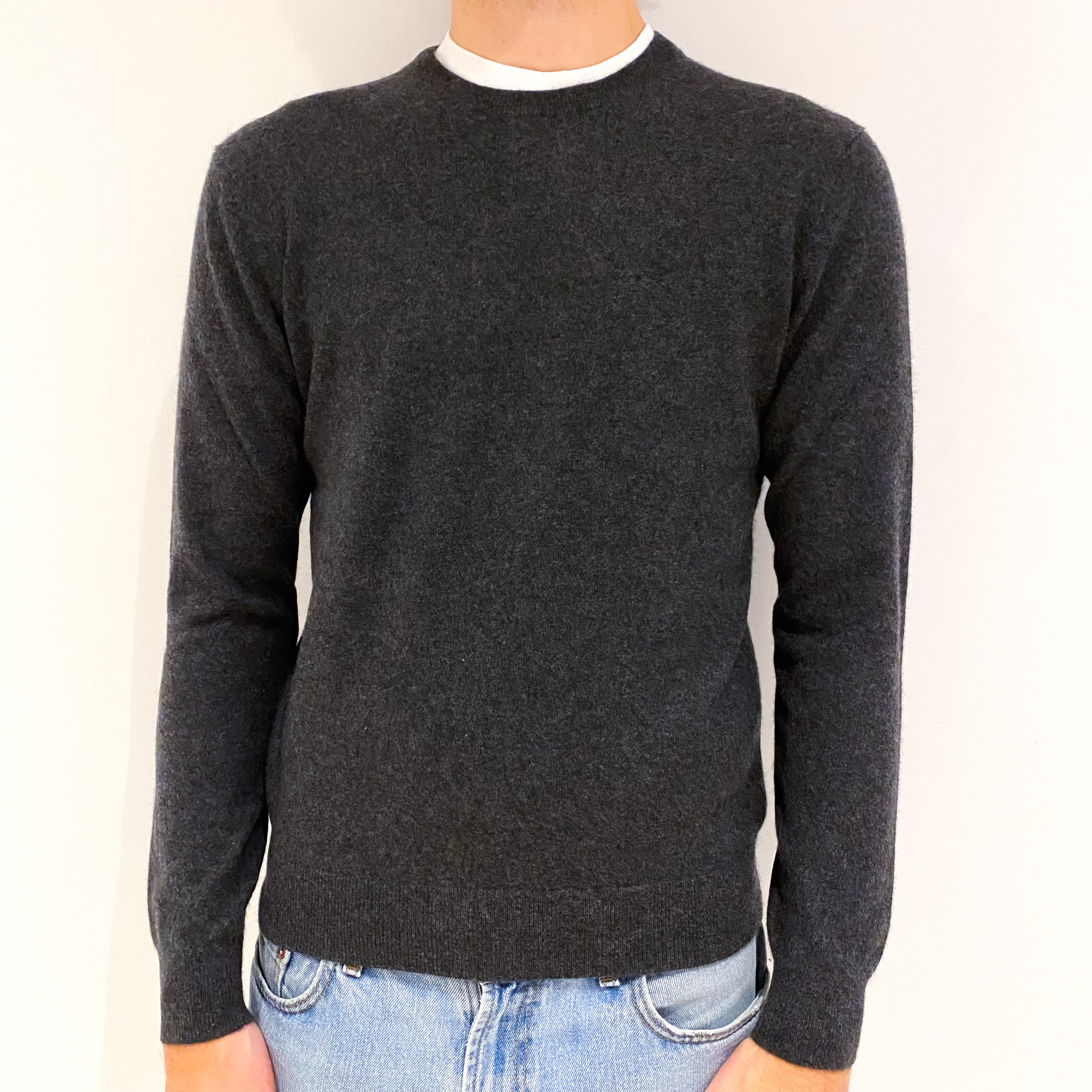 Men's Charcoal Grey Cashmere Crew Neck Jumper Medium