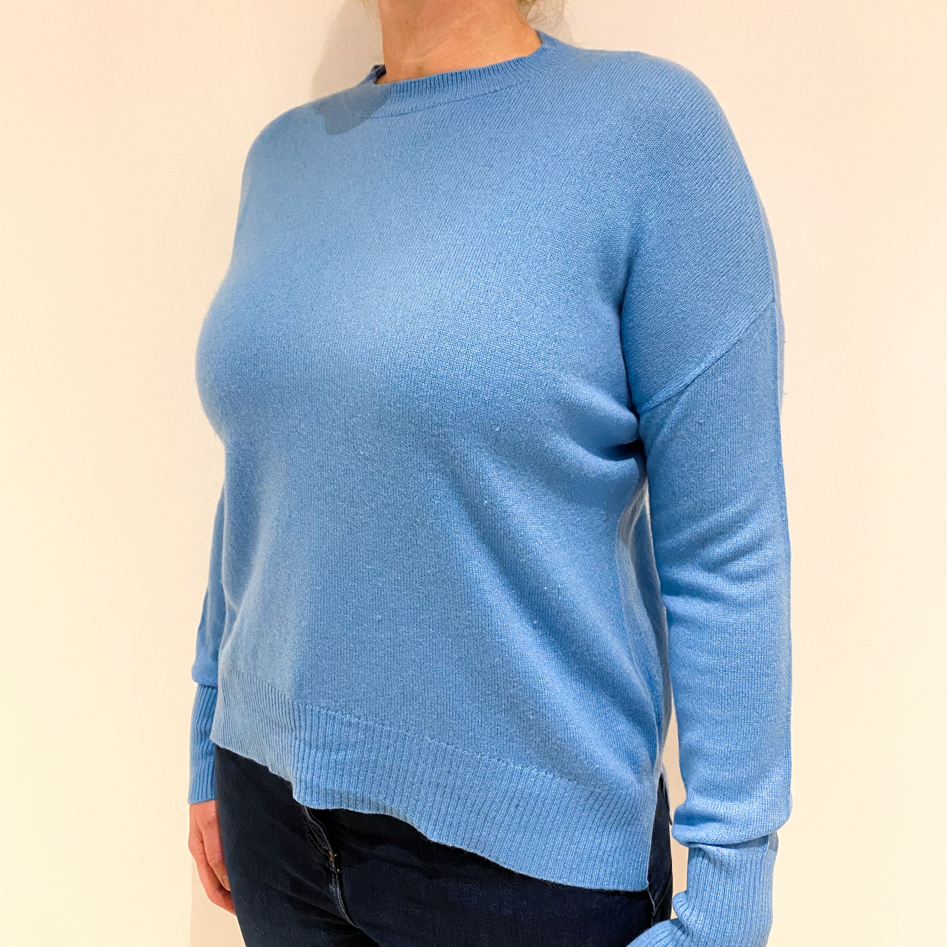 Cornflower Blue Cashmere Crew Neck Jumper Large