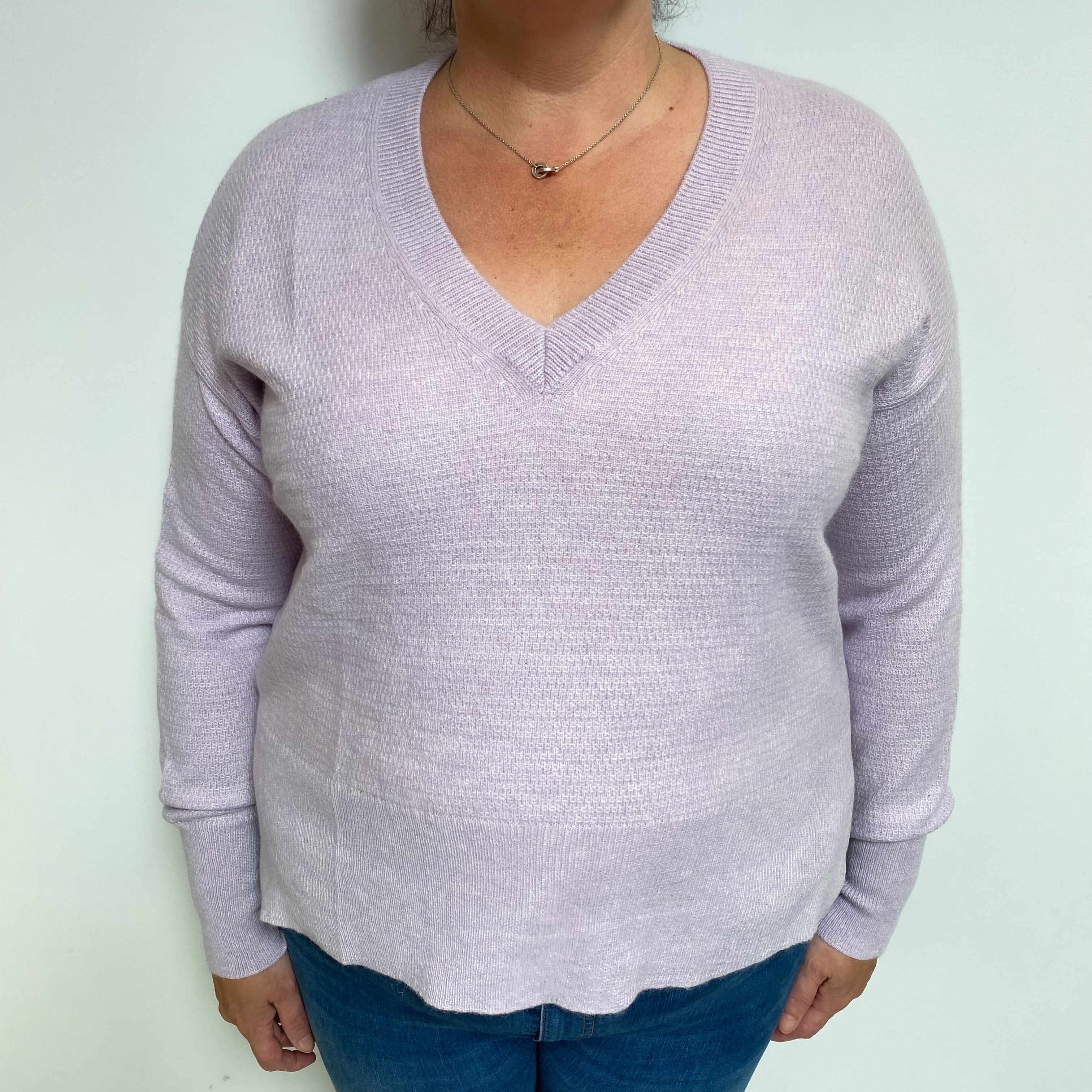 Pale Lavender Cashmere V Neck Jumper Extra Large