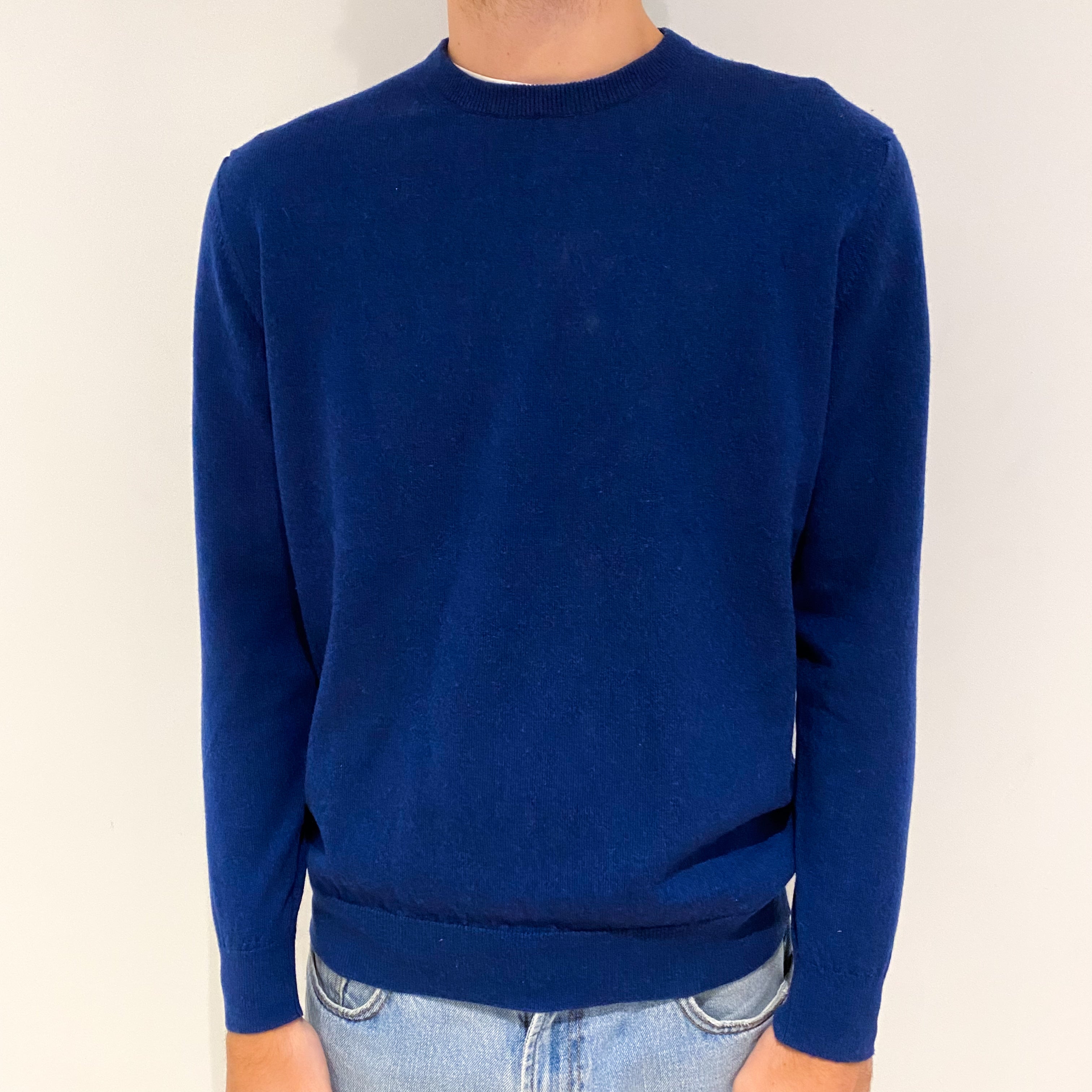 Men's New Deep Ocean Blue Cashmere Crew Neck Jumper Large