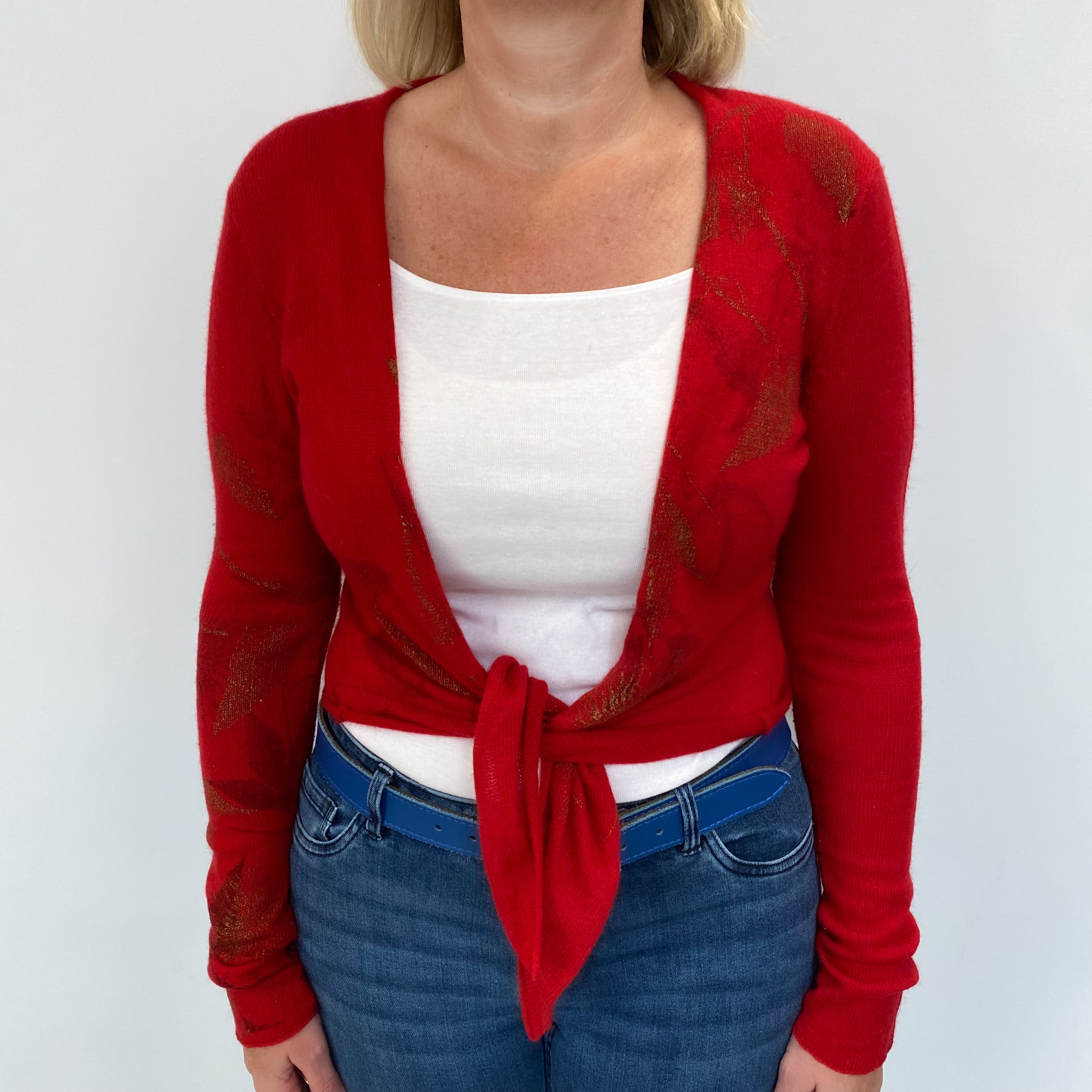 Phoenix Red Cashmere Tie Front Cardigan Large