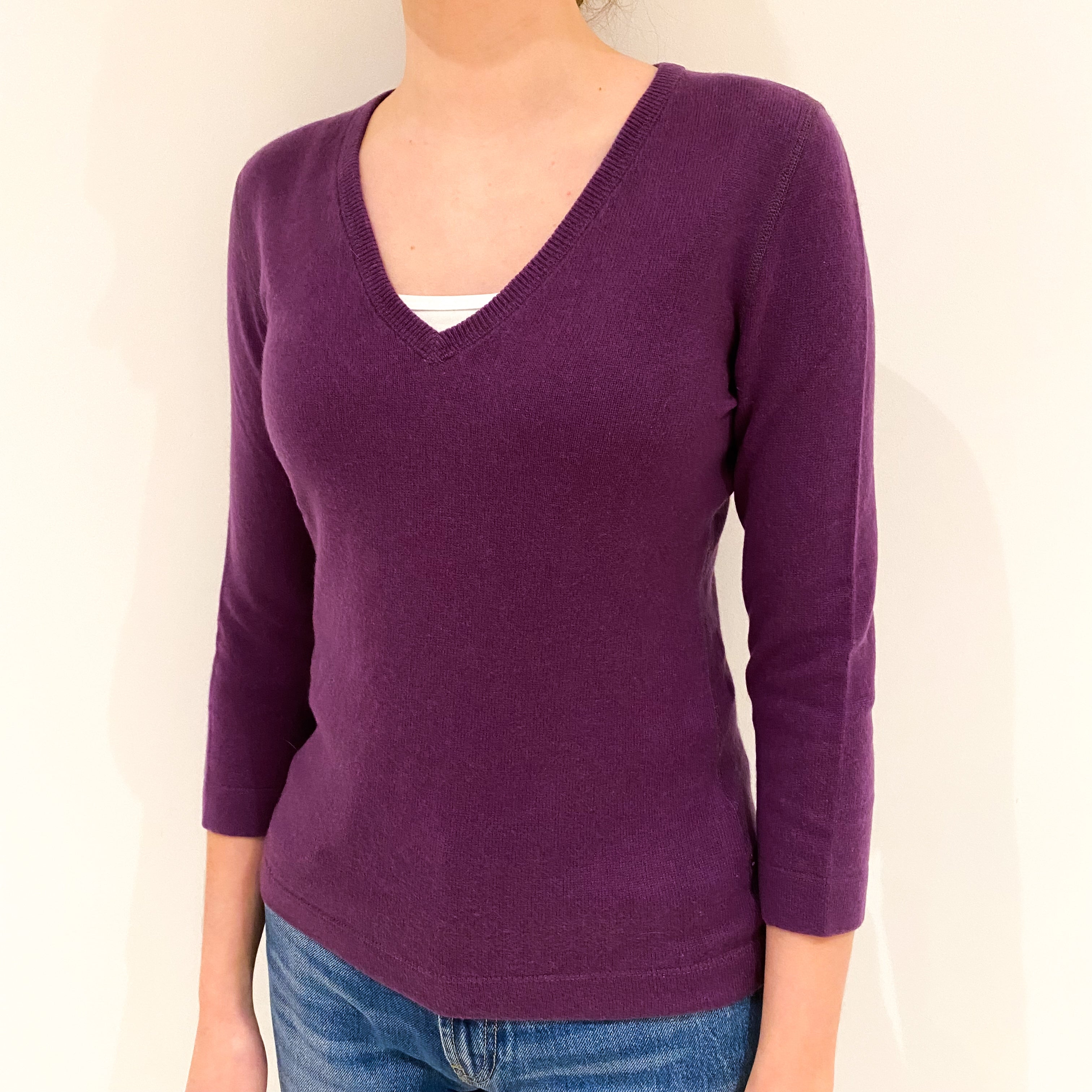 Blueberry Purple Cashmere V-Neck Jumper Extra Small