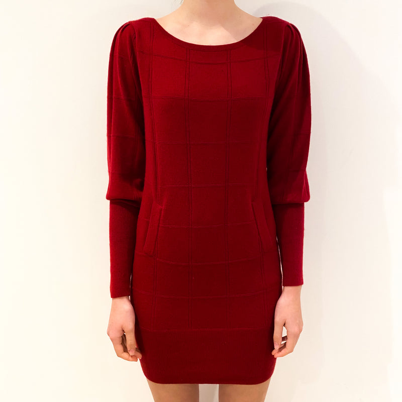 Scarlet Red Checked Pattern Cashmere Dress Extra Small