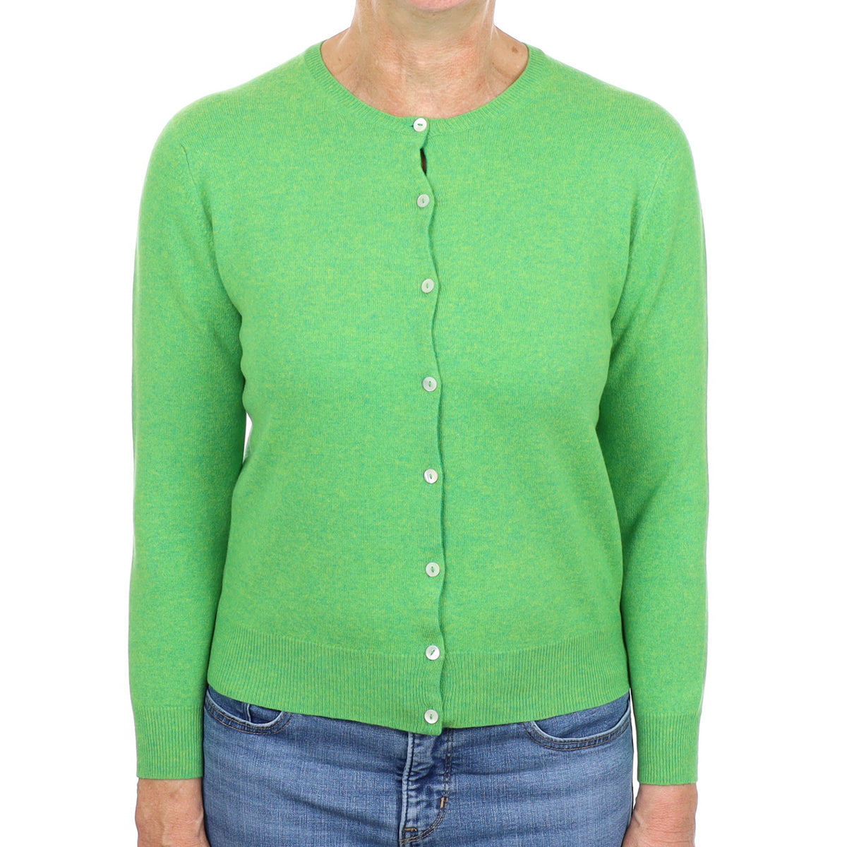 Scottish Neon Green Marl Cashmere Crew Neck Cardigan Medium