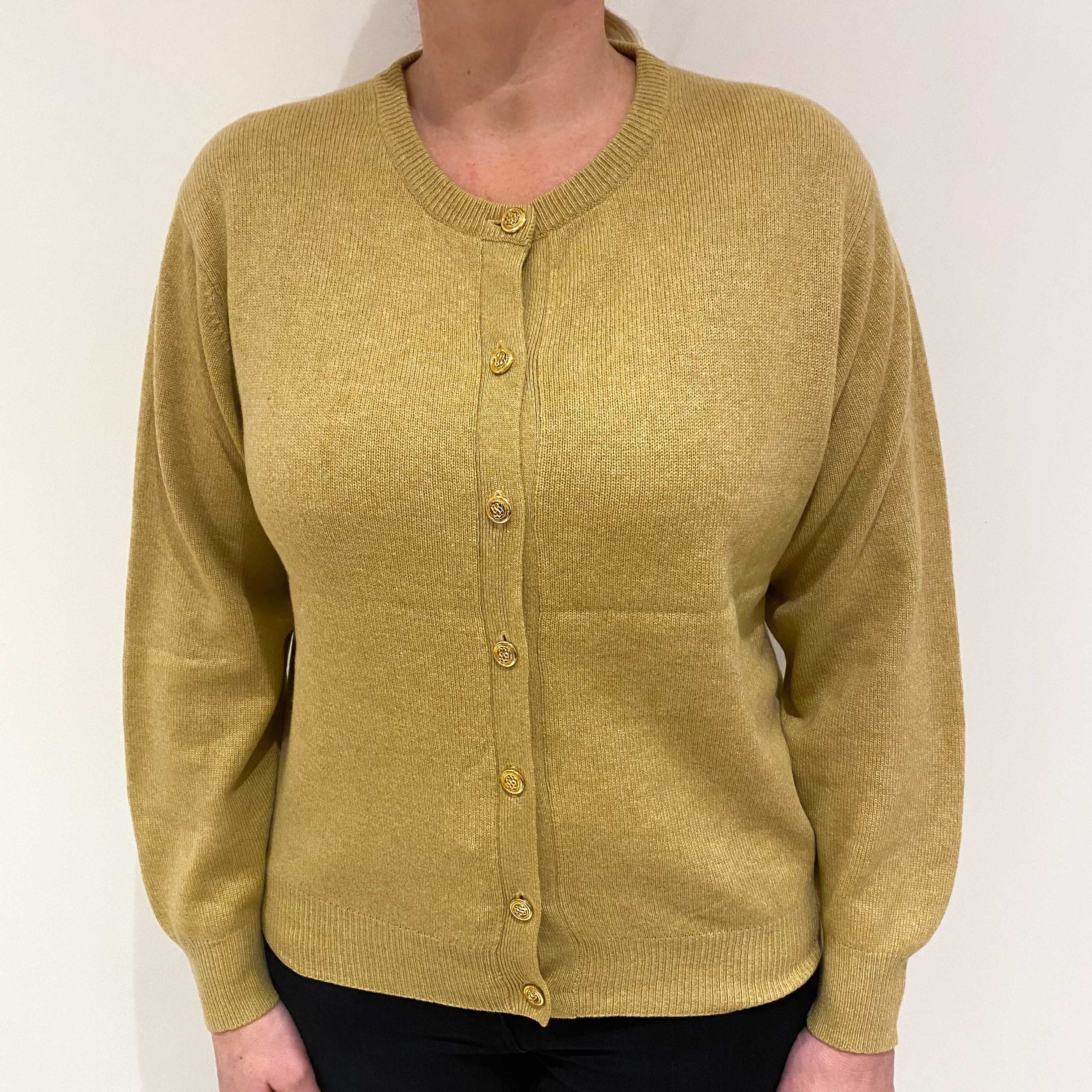 Vintage Flaxen Yellow Cashmere Crew Cardigan Large