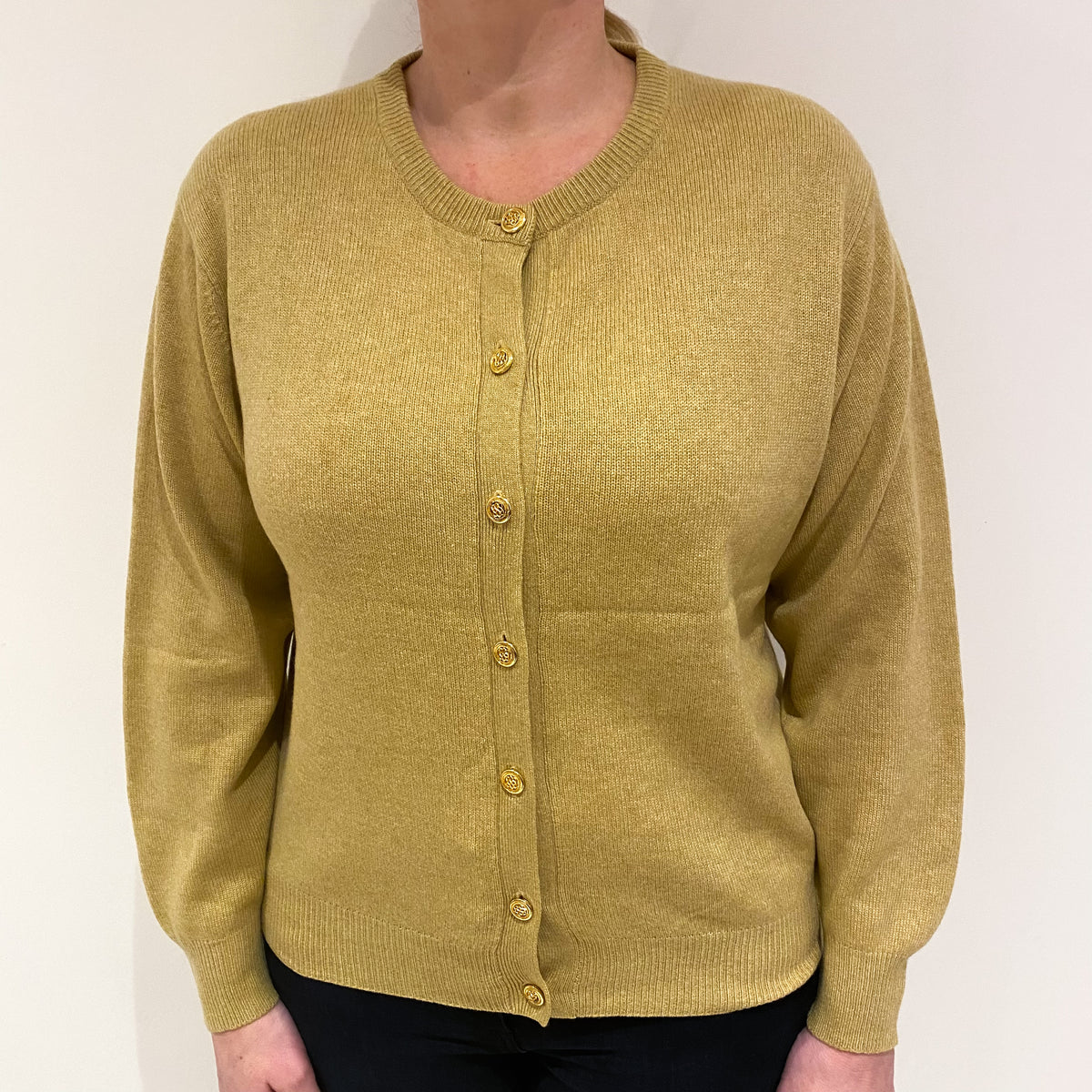Vintage Flaxen Yellow Cashmere Crew Cardigan Large