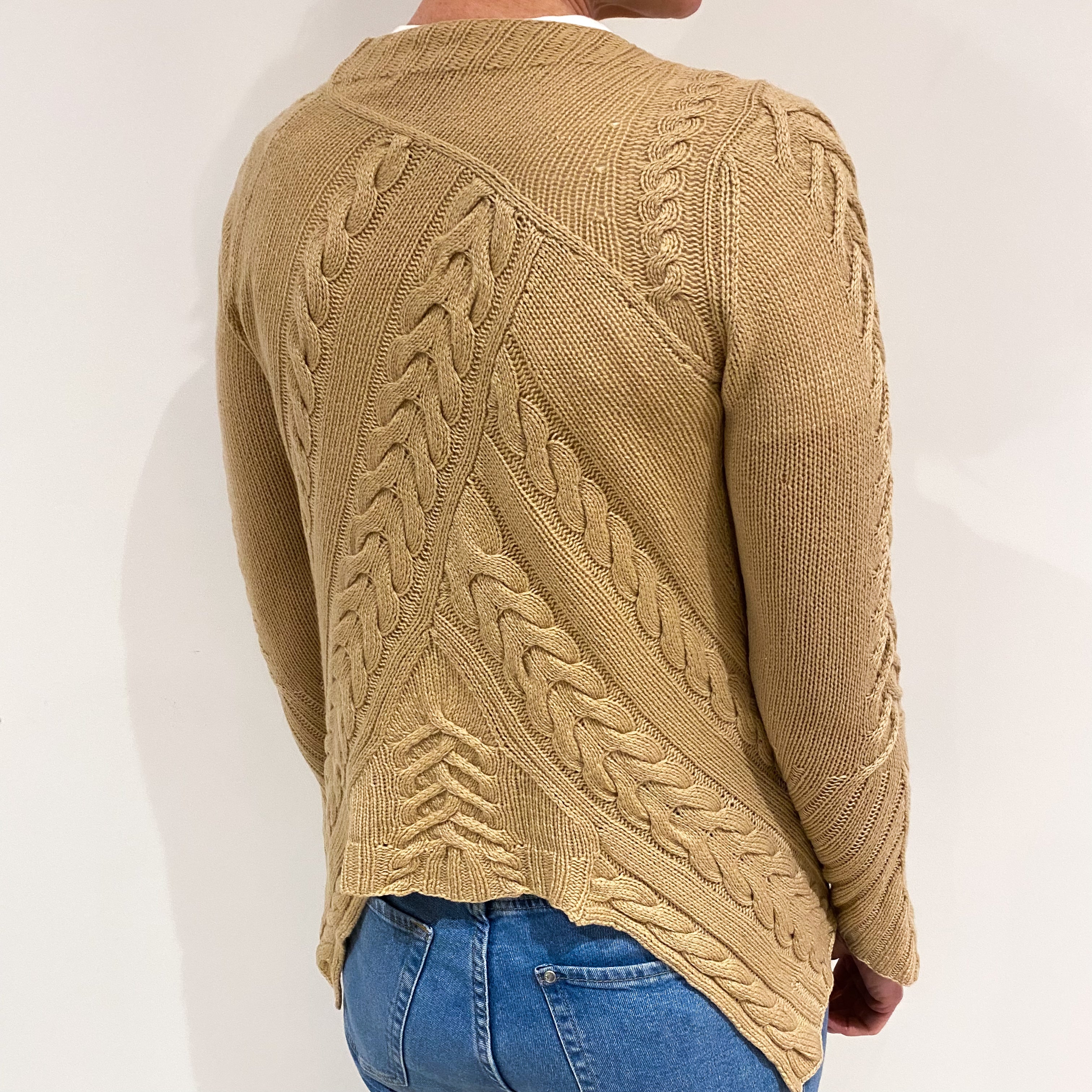 Camel Brown Cable Cashmere Edge to Edge Cardigan Small