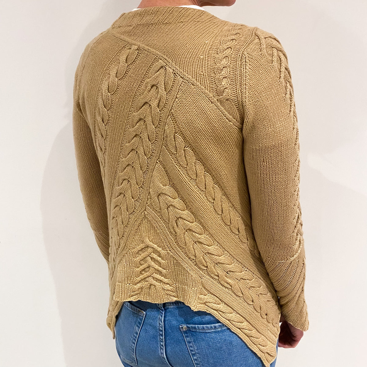 Camel Brown Cable Cashmere Edge to Edge Cardigan Small