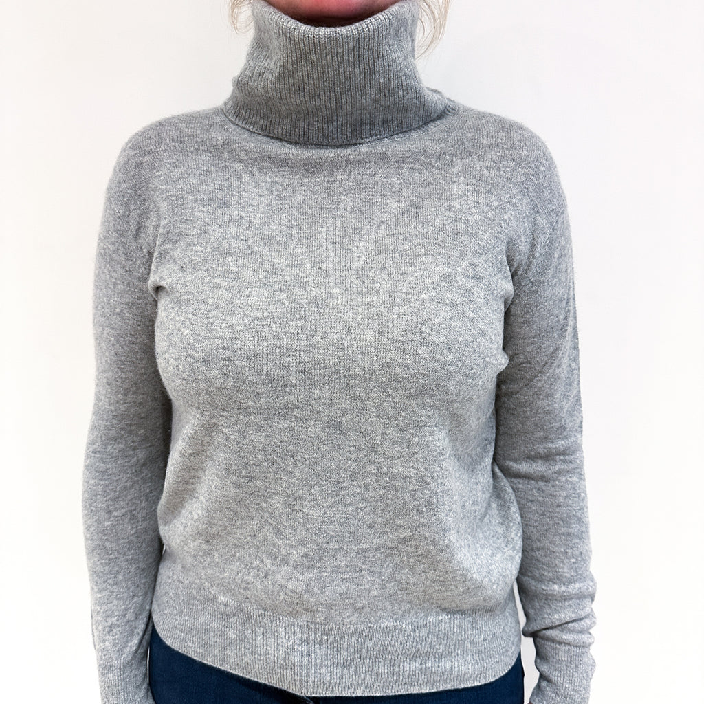 Smoke Grey Cashmere Polo Neck Jumper Large