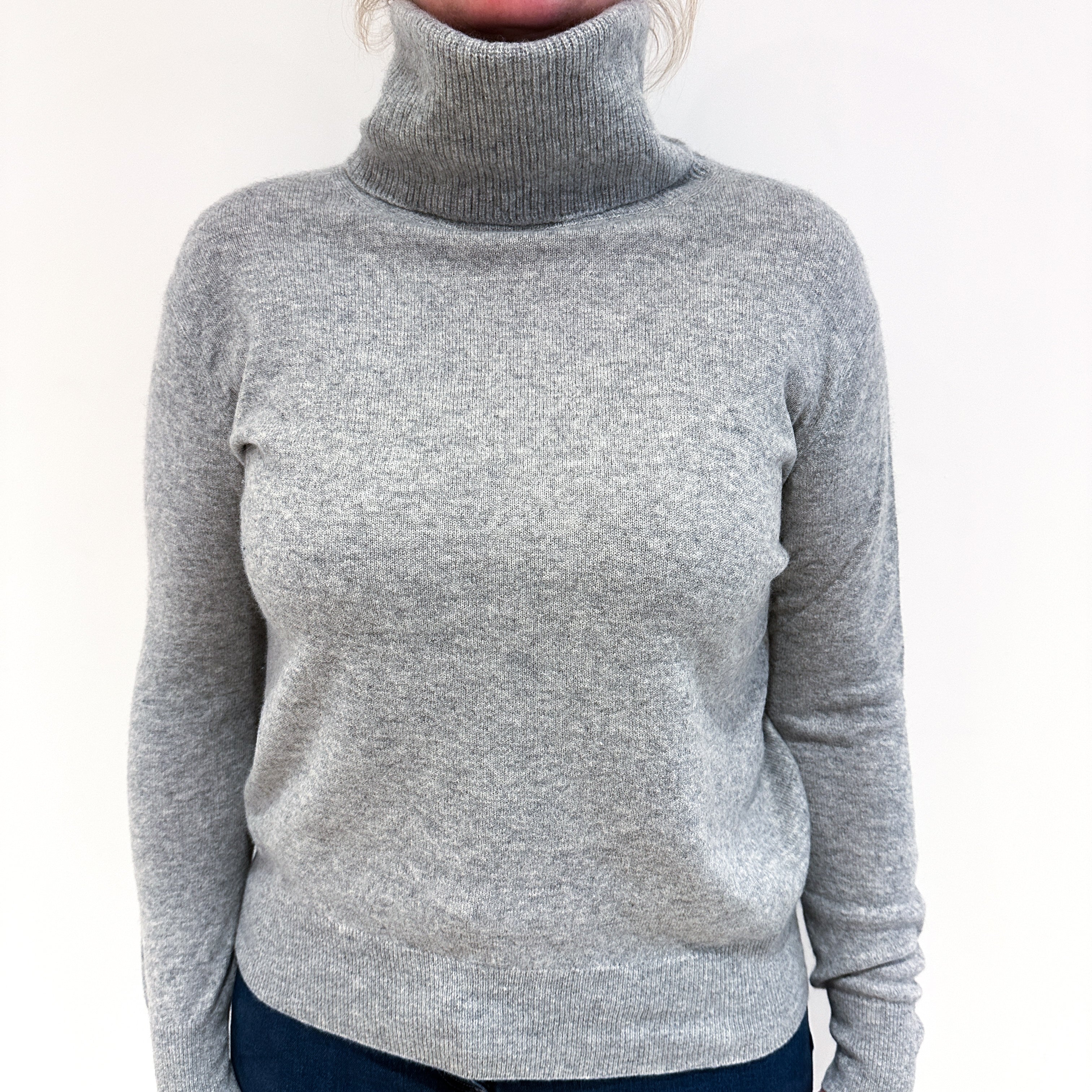 Smoke Grey Cashmere Polo Neck Jumper Large