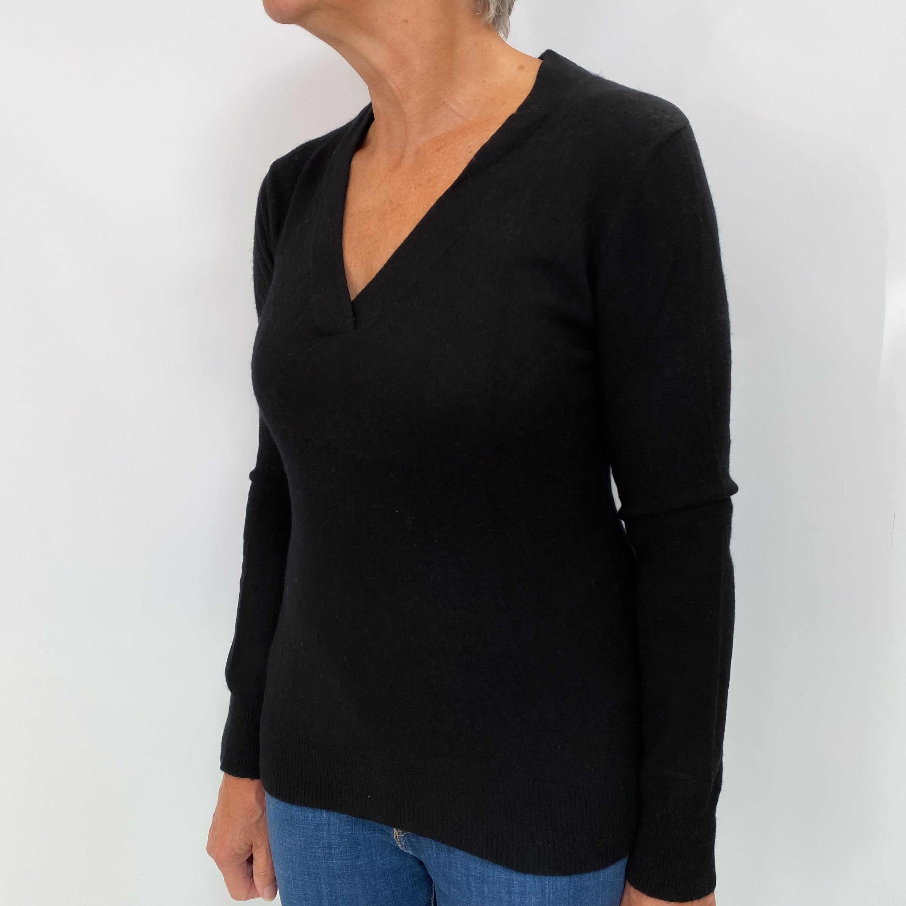 Black Cashmere V Neck Jumper Medium