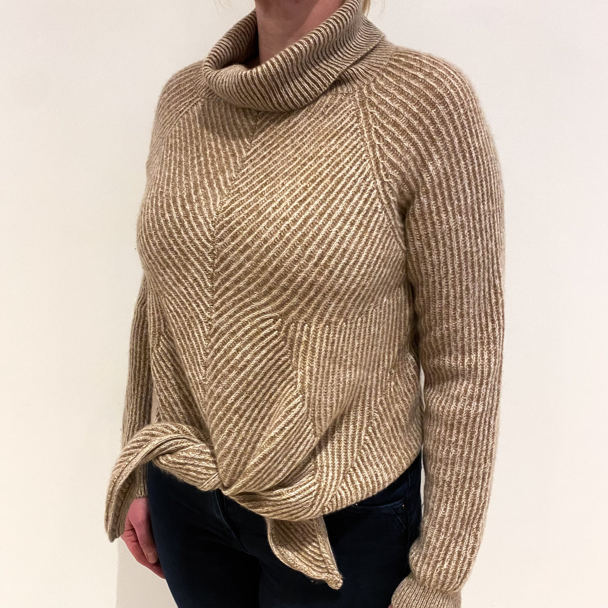 Toffee Cream Cashmere Cowl Neck Jumper Large