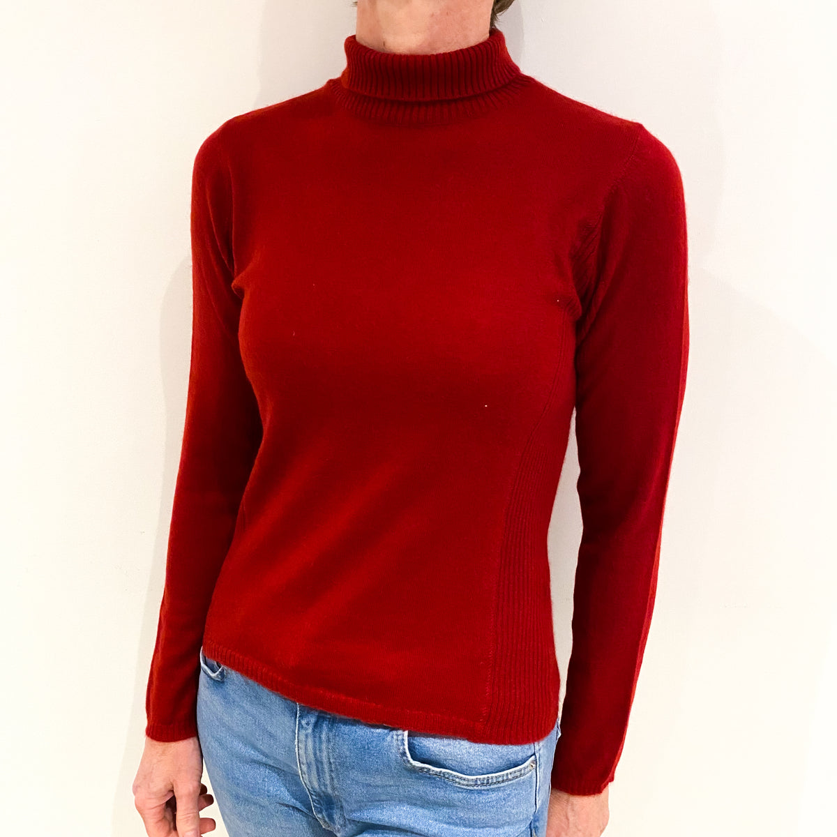 Crimson Red Cashmere Funnel Neck Jumper Small