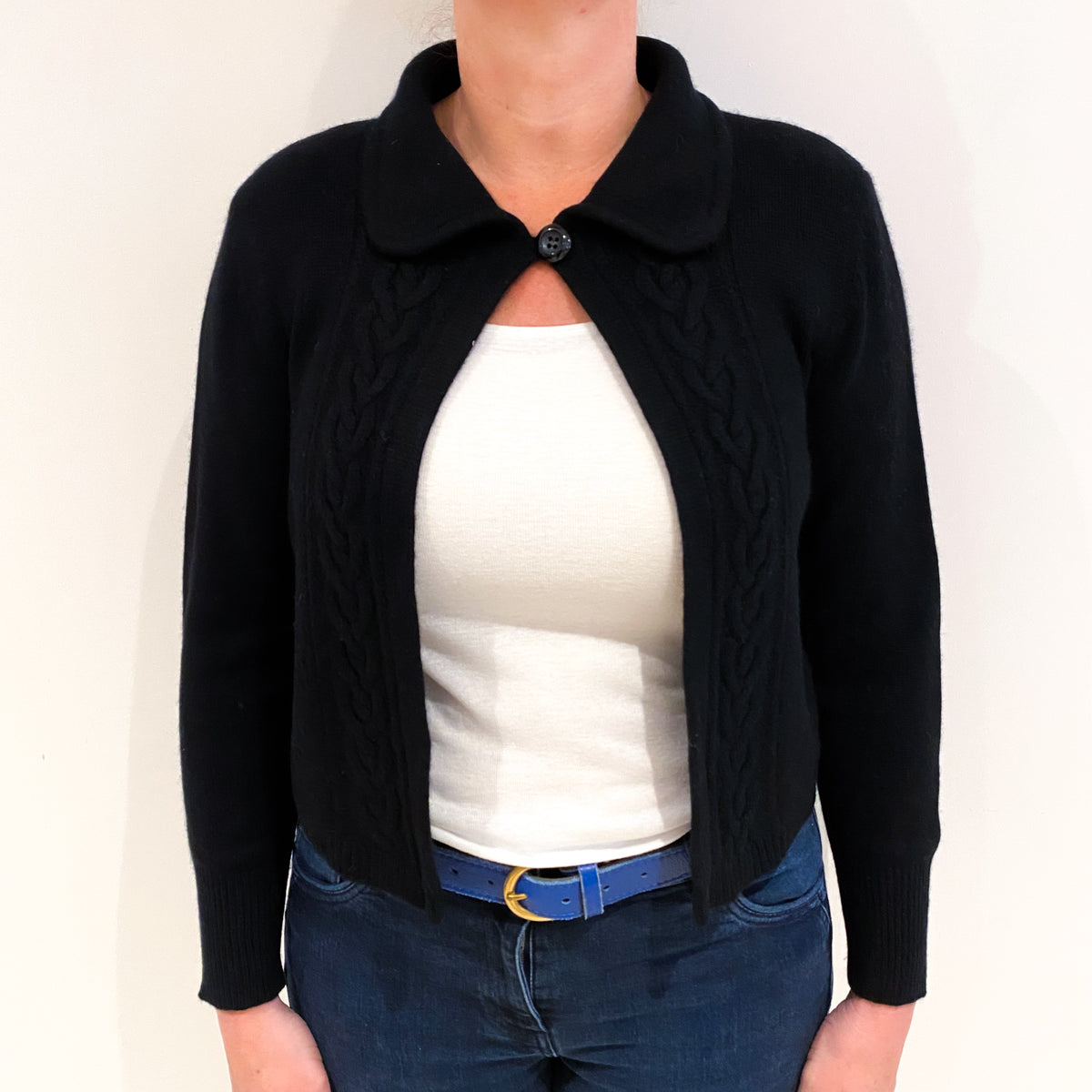 Black Cashmere Chunky Collared Cardigan Large