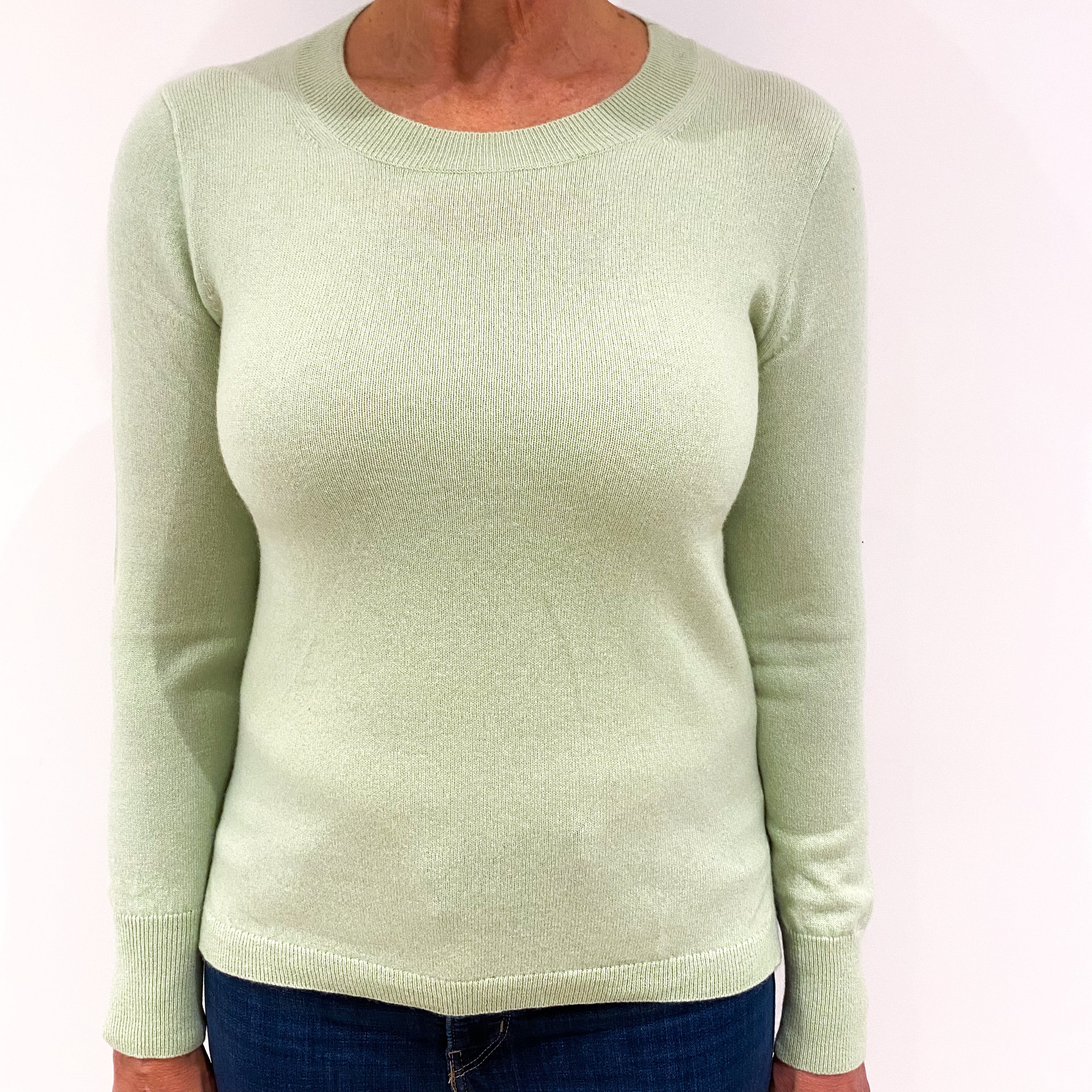 Celery Green Cashmere Crew Neck Jumper Medium