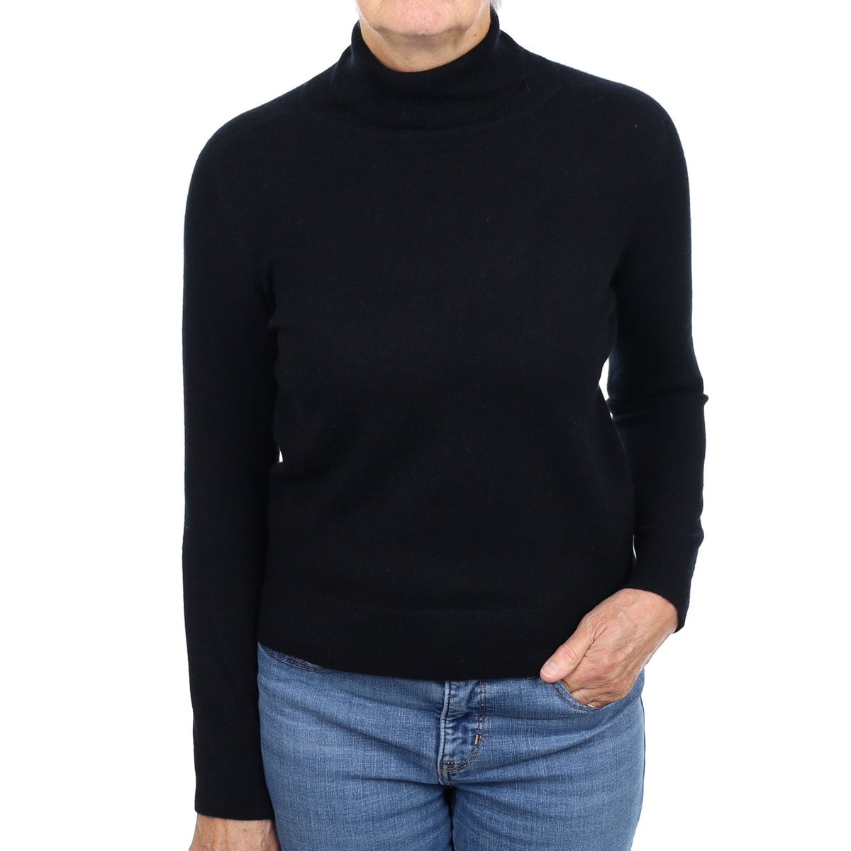 Black Cashmere Polo Neck Jumper Medium