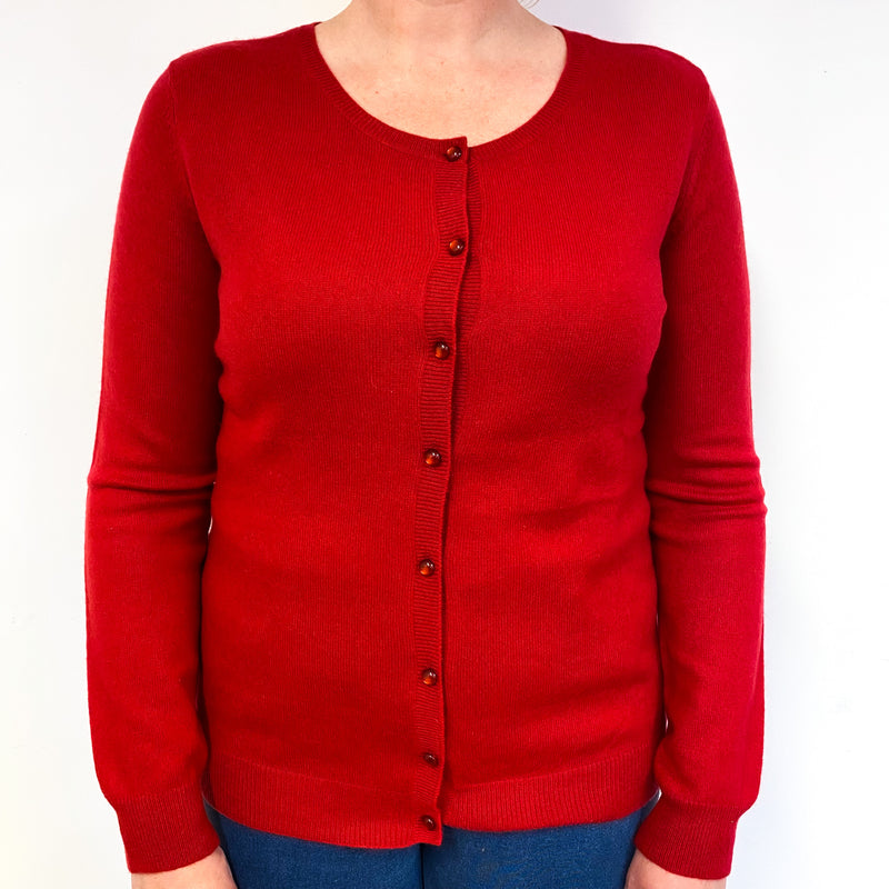 Post Box Red Cashmere Crew Neck Cardigan Large