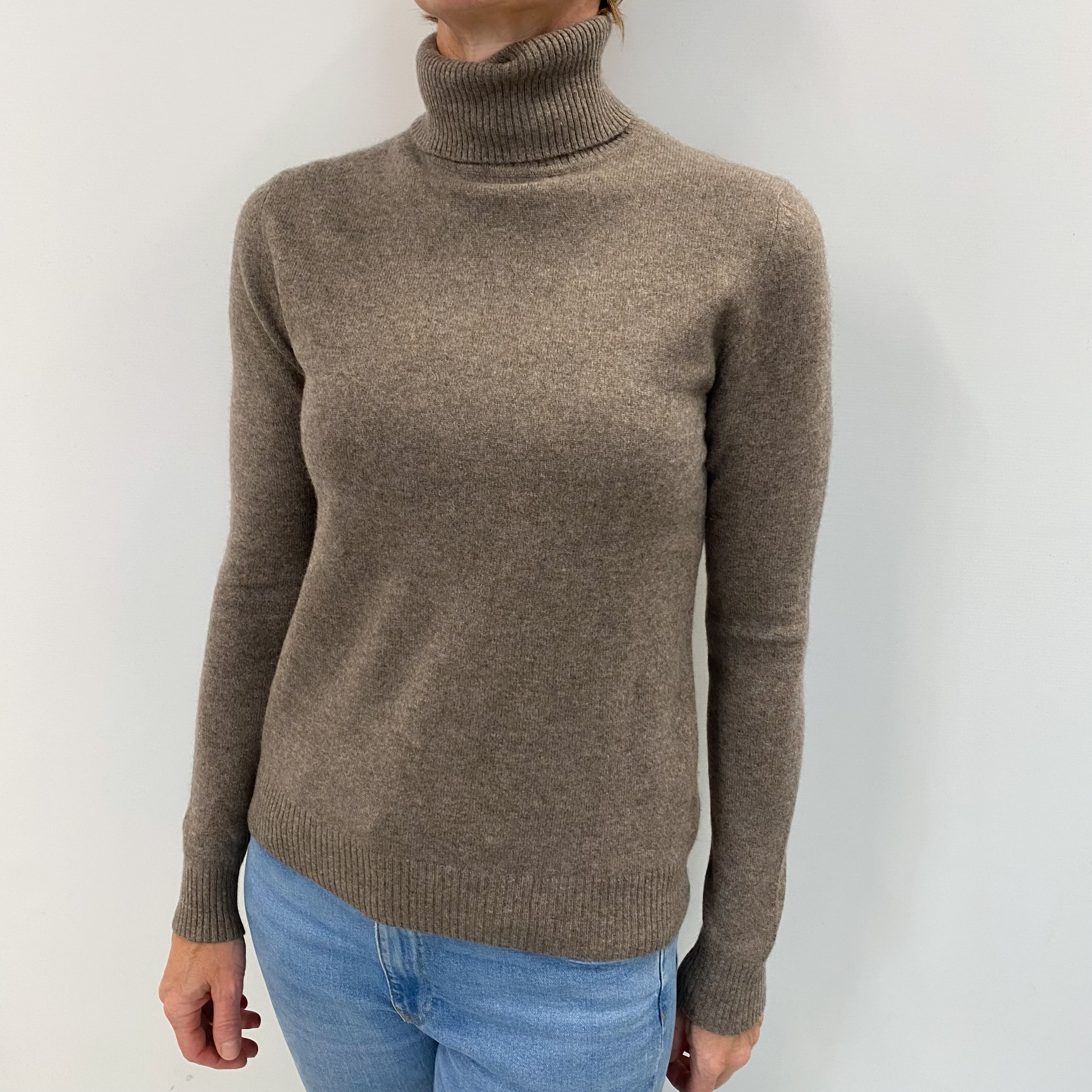 Mocha Brown Cashmere Polo Neck Jumper Small