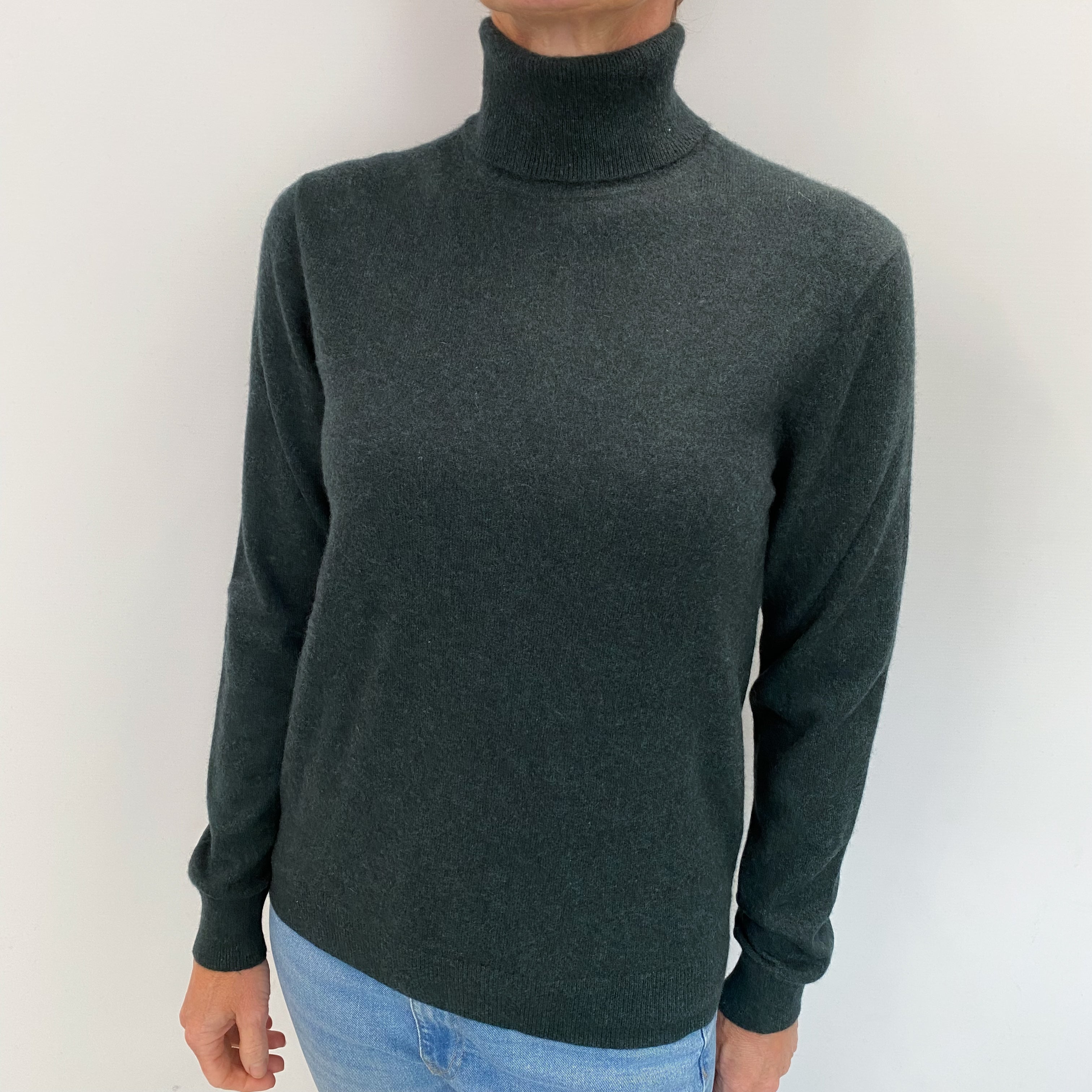 Forest Green Cashmere Polo Neck Jumper Small