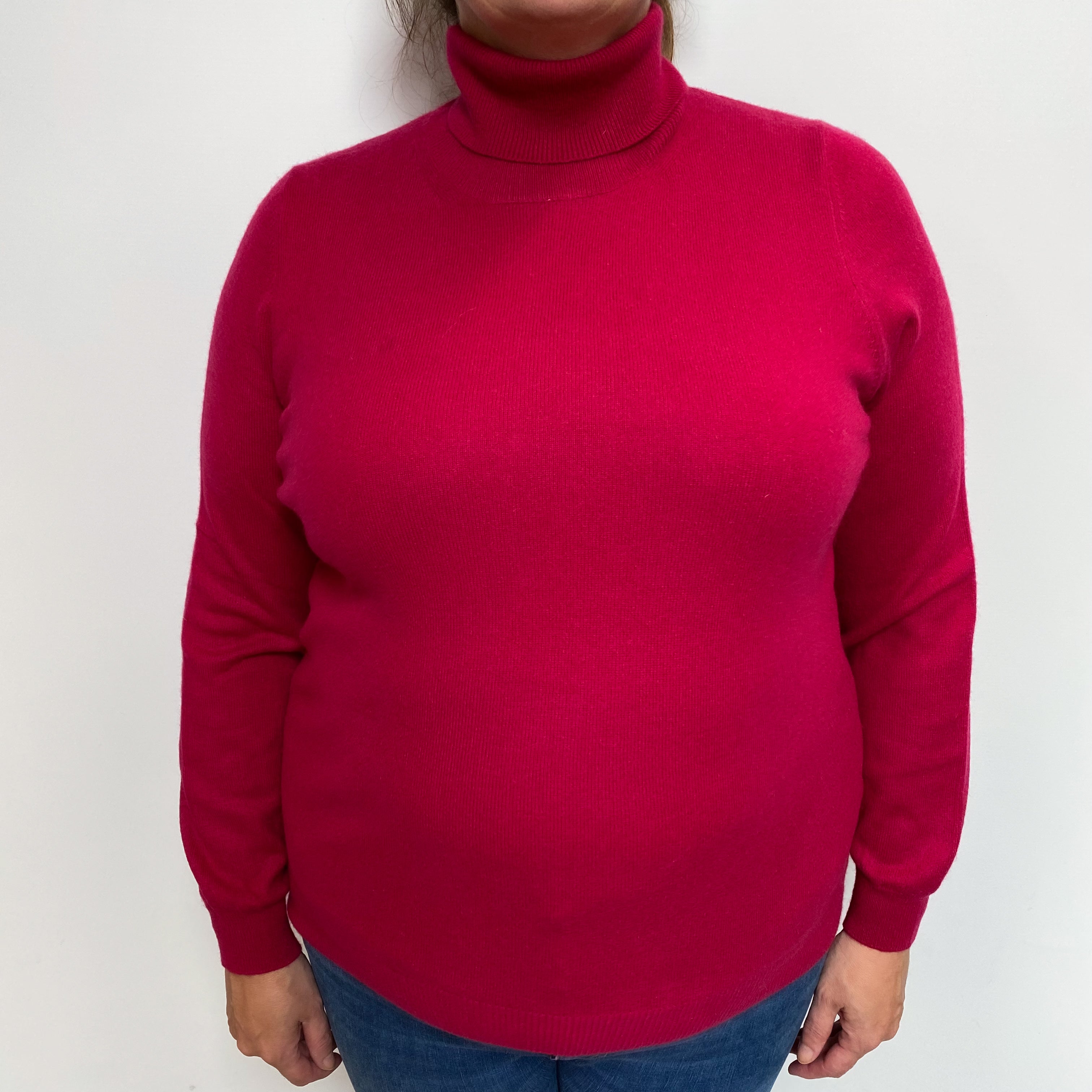 Cherry Pink Cashmere Polo Neck Jumper Extra Large